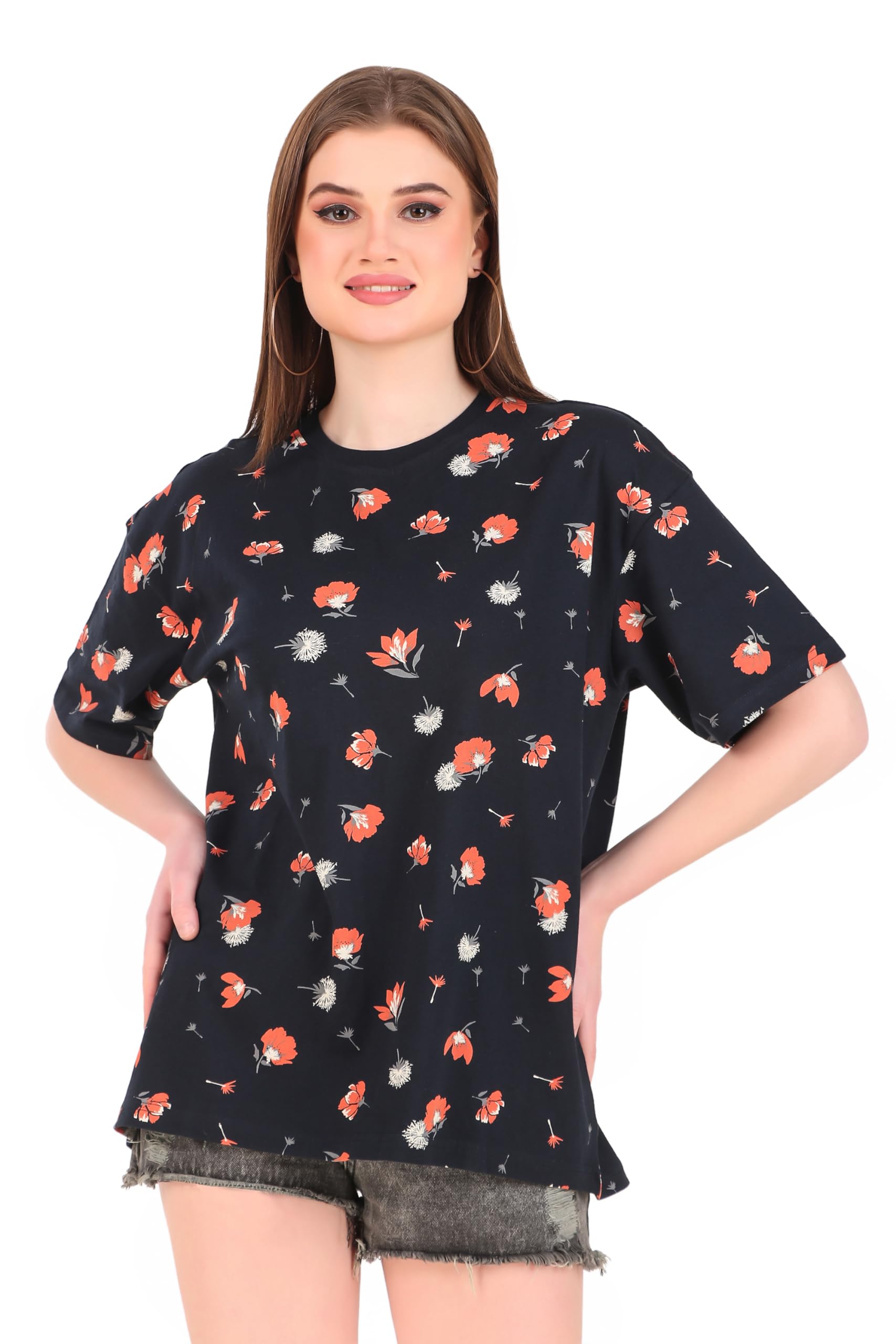 Oversized Cotton T-Shirts for Women in Loose Fit, Drop Shoulder Baggy Tops Tshirt for Girls (S-3XL)