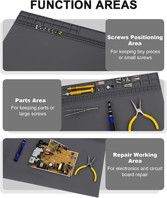 23.7'' x 13.8'' Extra Large Soldering Mat with ESD Wrist Strap & Ground Cord, 932°F Heat Resistant Silicone Solder Mat, Large Repair Work Mat for Electronic, Cellphone, Laptop Repair (Grey)