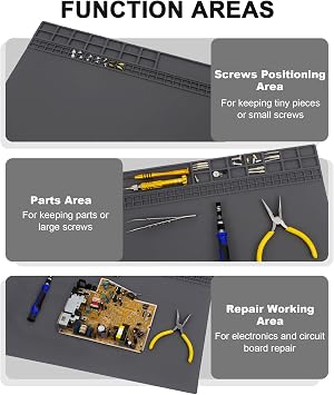 23.7'' x 13.8'' Extra Large Soldering Mat with ESD Wrist Strap & Ground Cord, 932°F Heat Resistant Silicone Solder Mat, Large Repair Work Mat for Electronic, Cellphone, Laptop Repair (Grey)