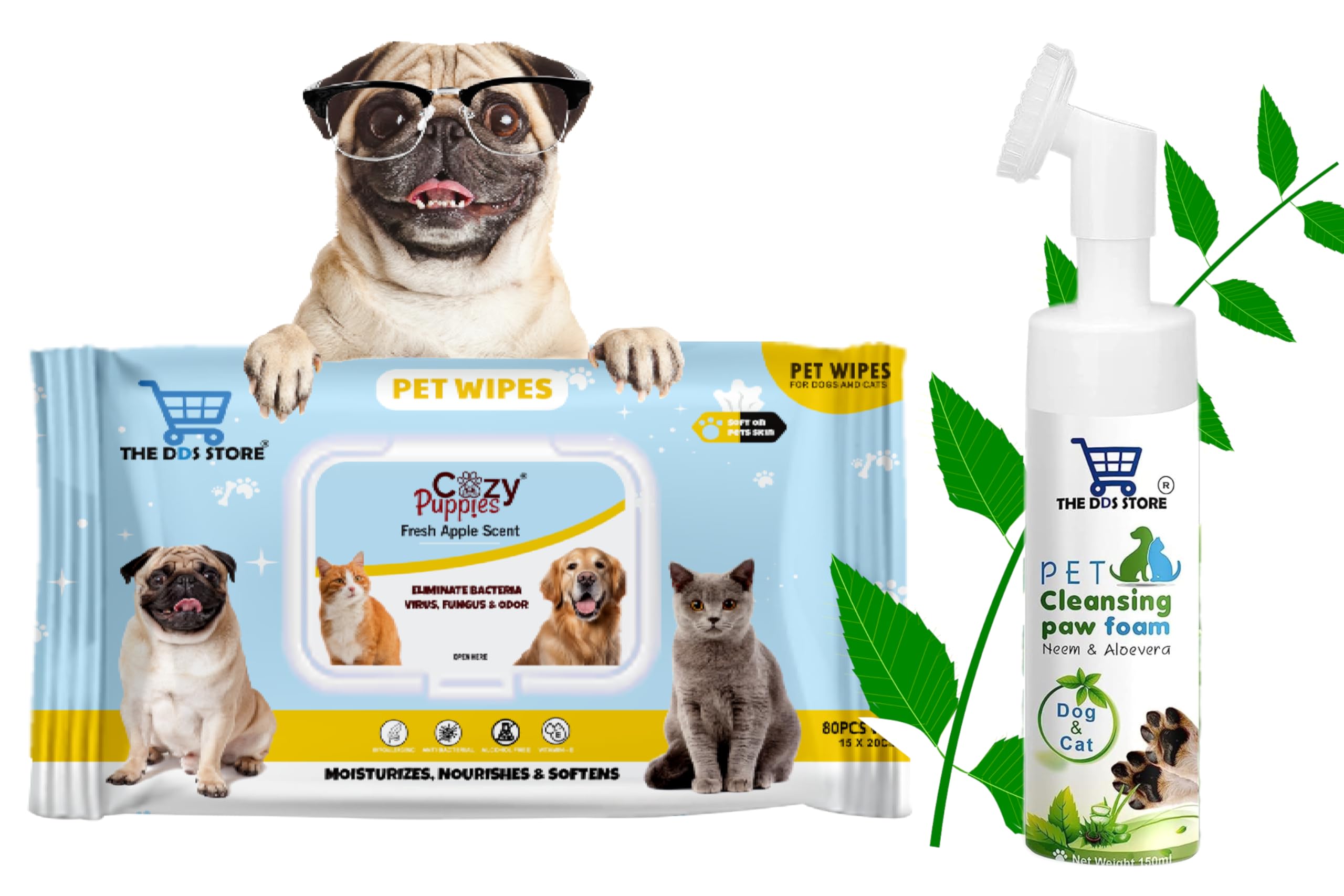 The DDS Store 2 Pack Best Grooming Offer Pet Wipes for Dogs, Puppies & Pets - Apple Scent 6"x 8" - Pack of 80 Wipes + Pet Foot Cleaning Foam, Paw Cleaner Brush for Dogs Cats 150 ml (Neem & Aloevera) (B0CHYVTBLW) Amazon Price History, Amazon Price Tracker