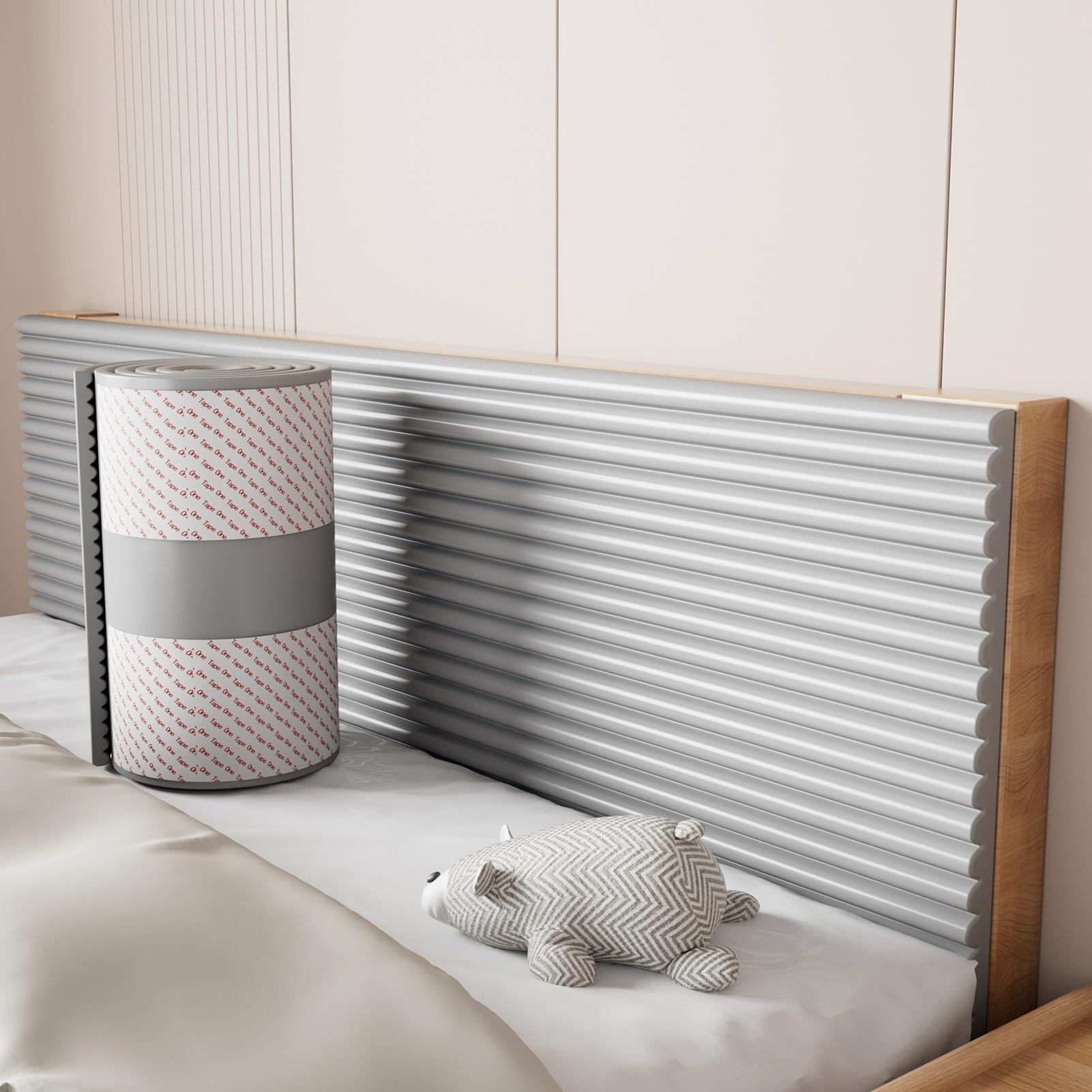 APMOE Padded Wall Panels Self-Adhesive, 3D Anti Collision Wall Padding for Kids Autism - DIY Peel and Stick on Headboard Panels for Bedroom, Tatami, Nursery, Decorative Wall Cushion(Gray,15x200 cm)