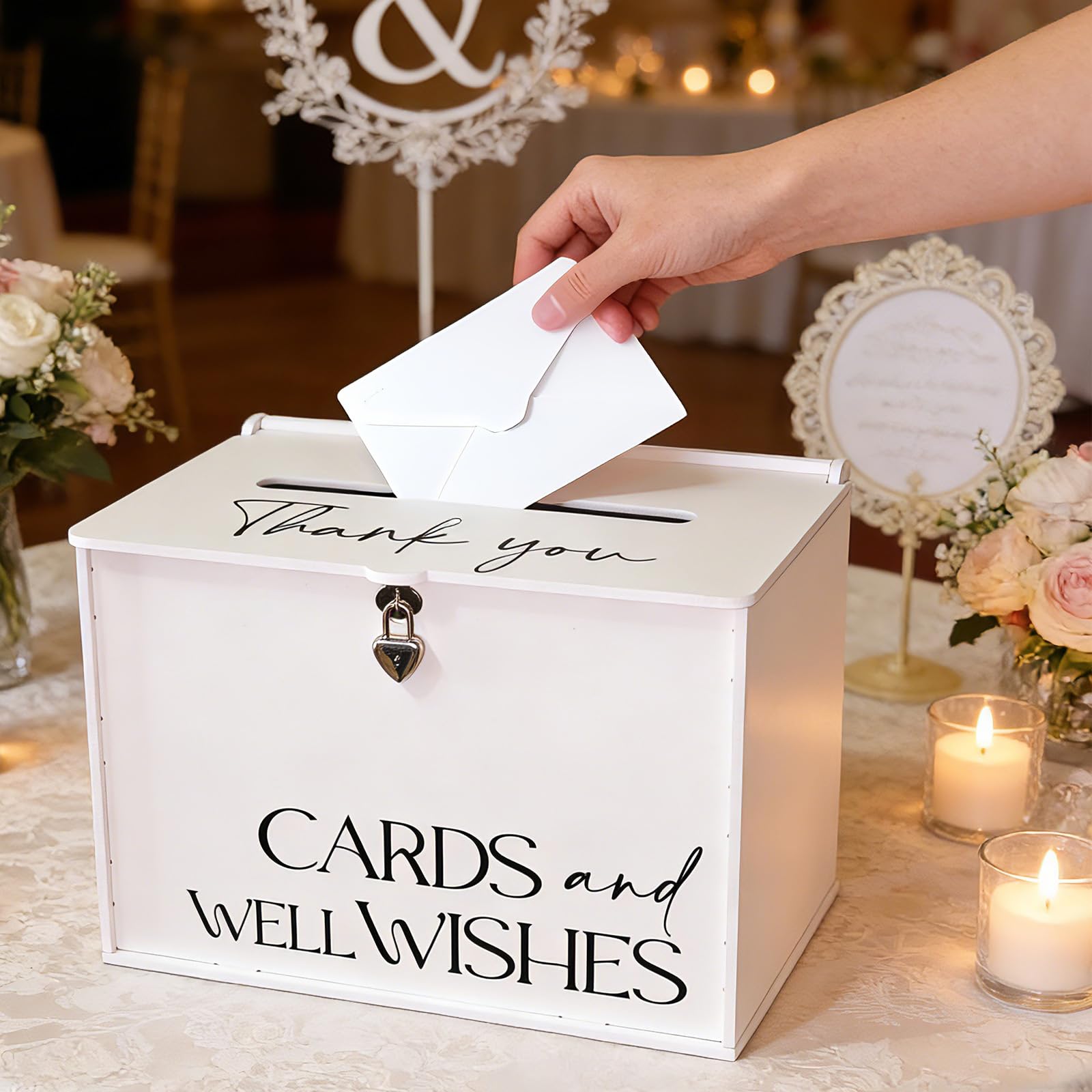Duże pudełko na karty ślubne z zamkiem i przegródką, eleganckie białe pudełka na karty ślubne do odbioru pieniędzy, koperty upominkowe, pudełko na karty podarunkowe na imprezę, zaręczyny