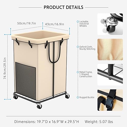 Miniatura 9 de YKDIRECT Cestos grandes para la ropa sucia de 150 litros, cestas de tela Oxford, marco de metal y diseño de bolsa extraíble con ruedas, adecuado