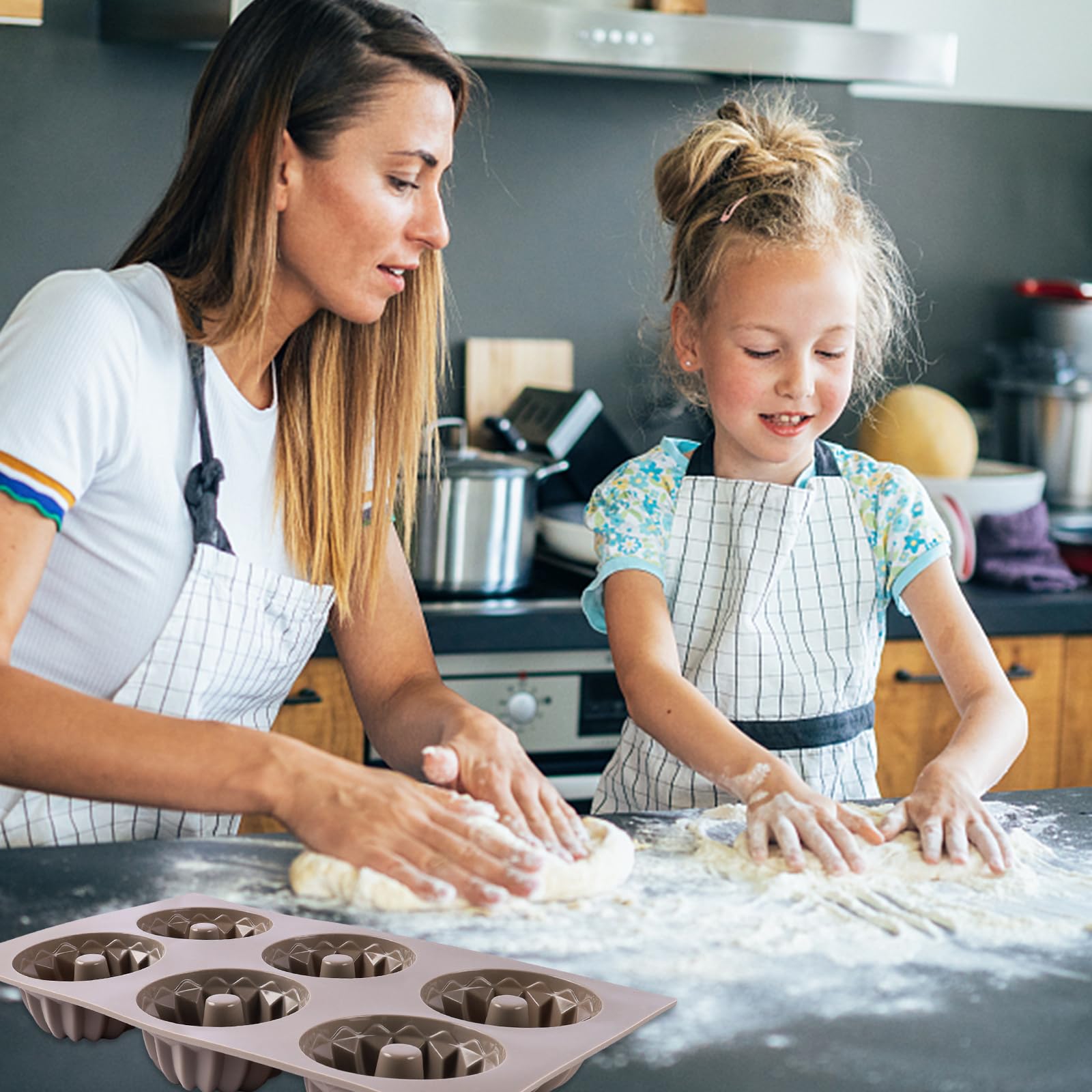 Mini Gugelhupfform Silikon, 3 Stück Silikon Gugelhupf Kuchenform Ø 8 cm, 6er Wiederverwendbare Klein Muffinform Kuchenform für Muffins,Cupcakes,Brownie(grau)