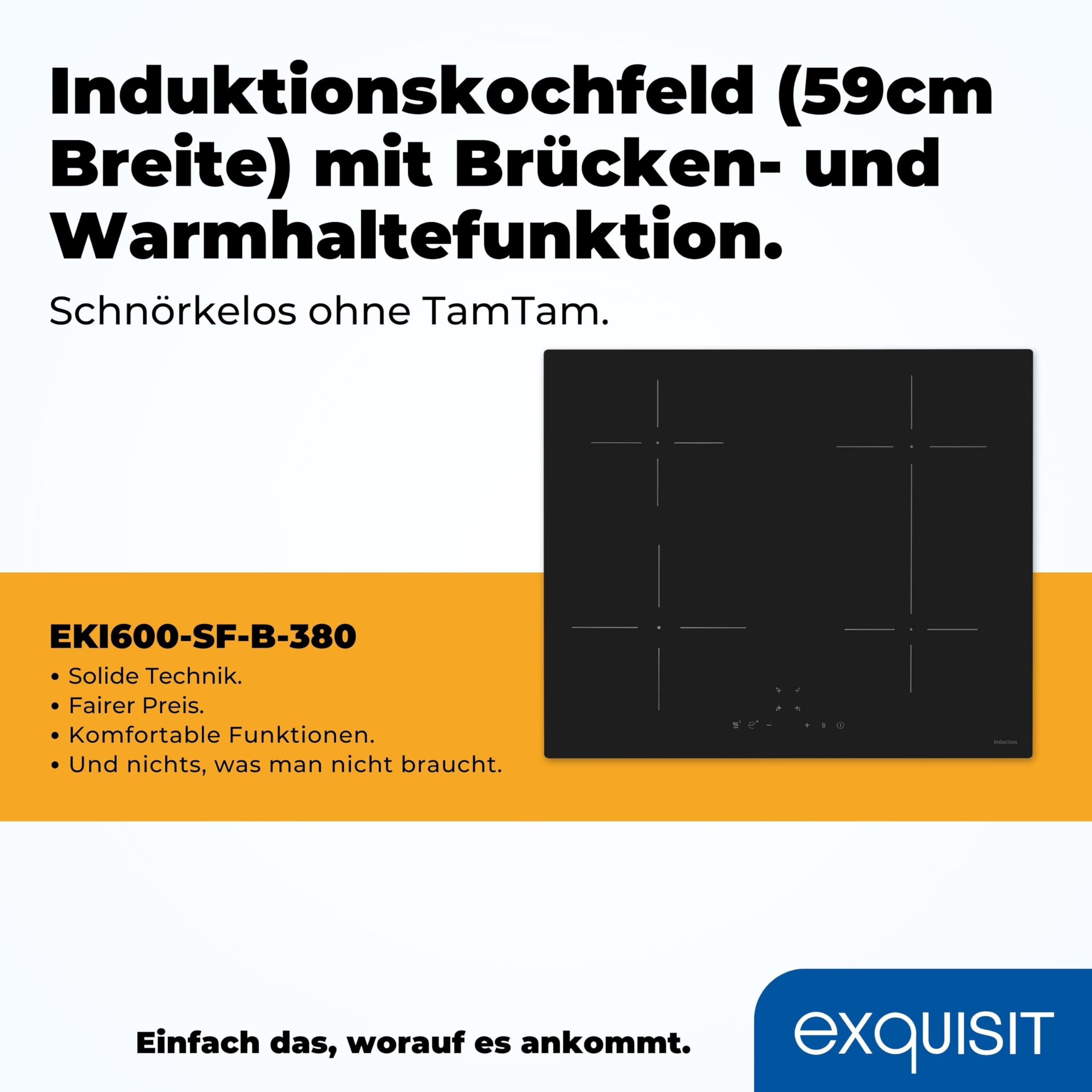Exquisit EKI 600-SF-B-380 Induktionskochfeld - 4 Zonen - Autark - 7000 W