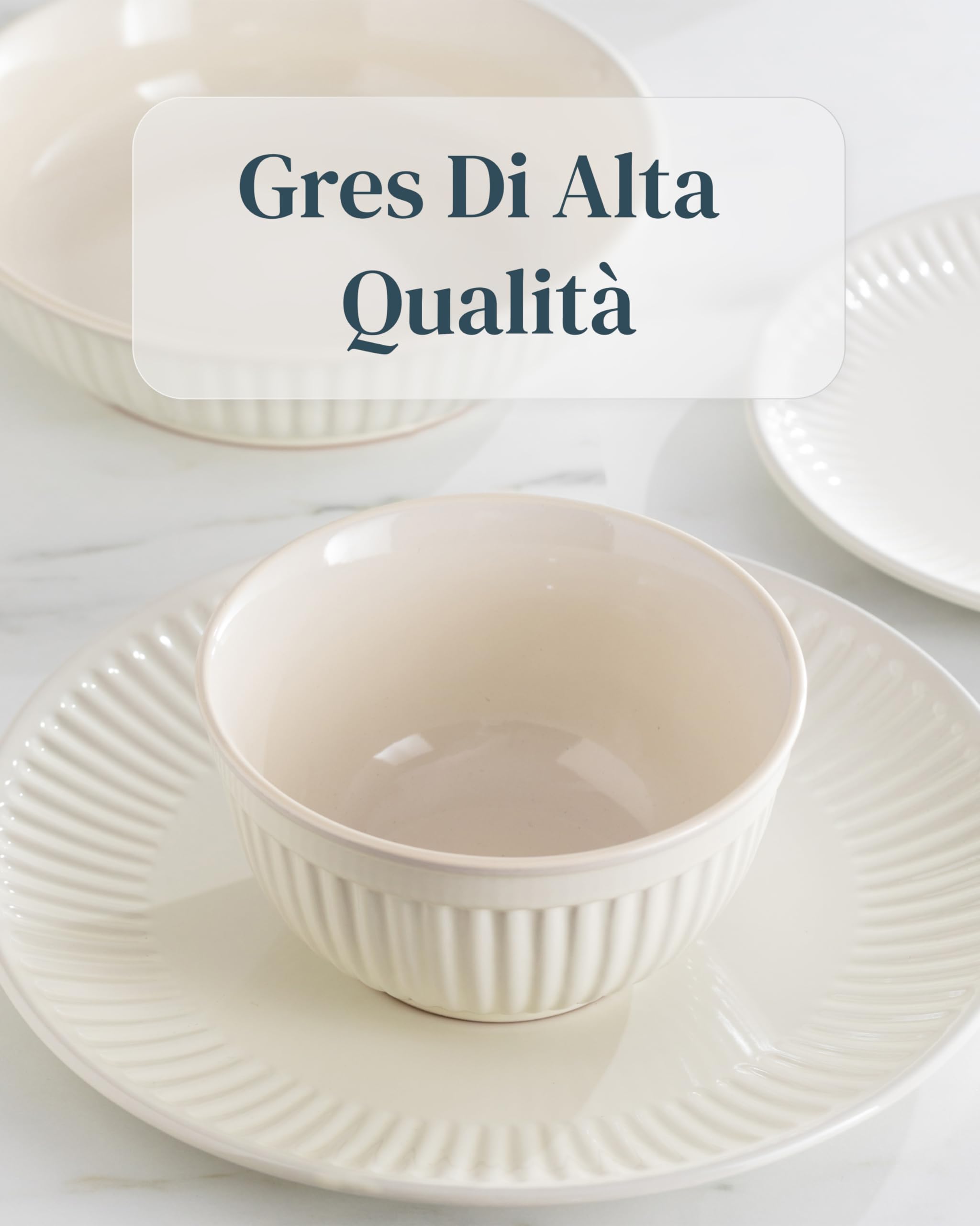 Set di 6 piatti per la colazione in gres, design HYGGE Scandi, piatti da dessert e da torta con design scanalato, piatti piccoli per insalate, stoviglie Pure Living in beige