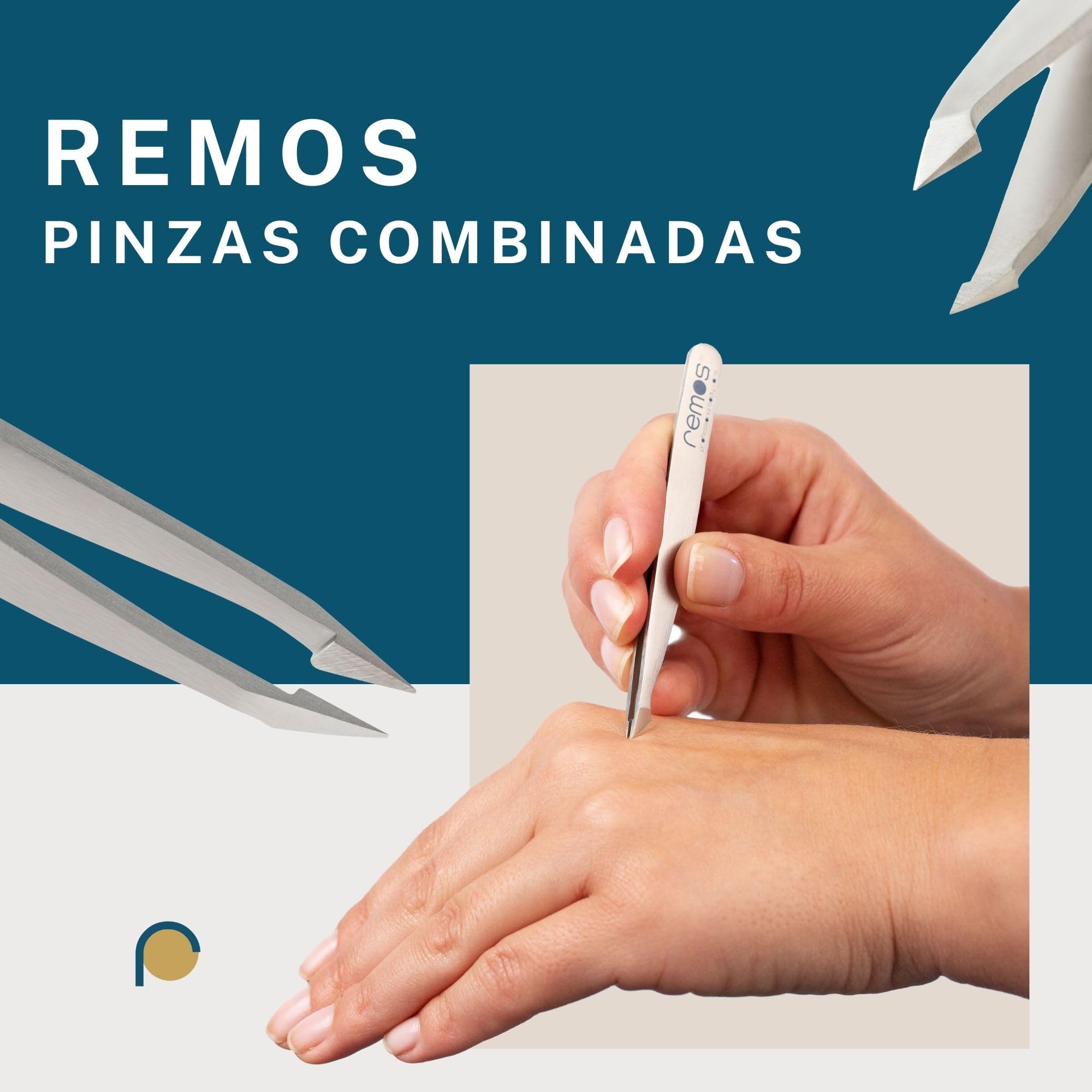 REMOS Pinzas juego de 3 piezas con pinzas para cejas, astillas & pinzas combinadas en satén