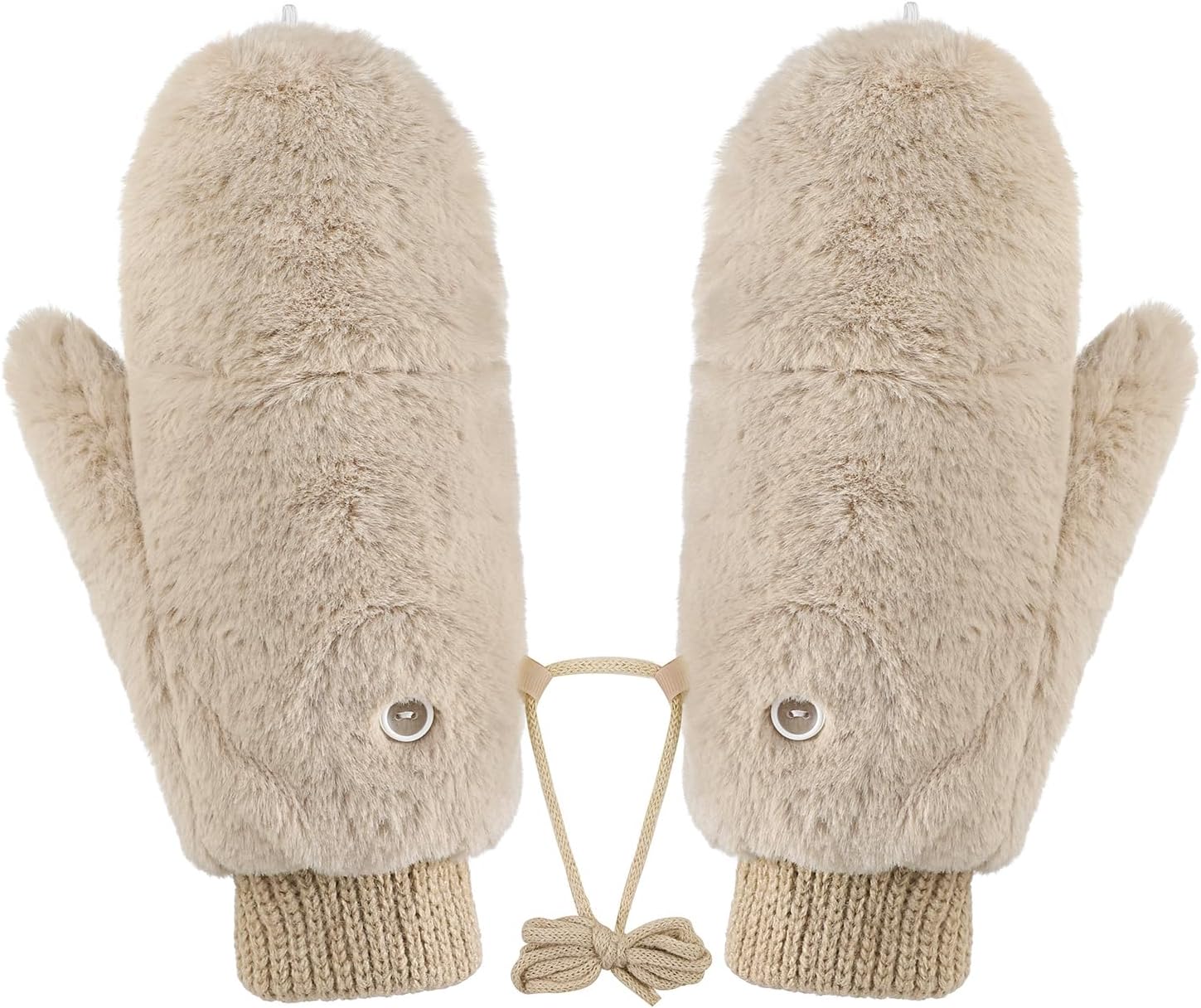 XGOPTS Women Winter Faux Fur Flip Cover Mittens Warm Convertible Fingerless Gloves Knit Thick Fuzzy Gloves for Cold Weather