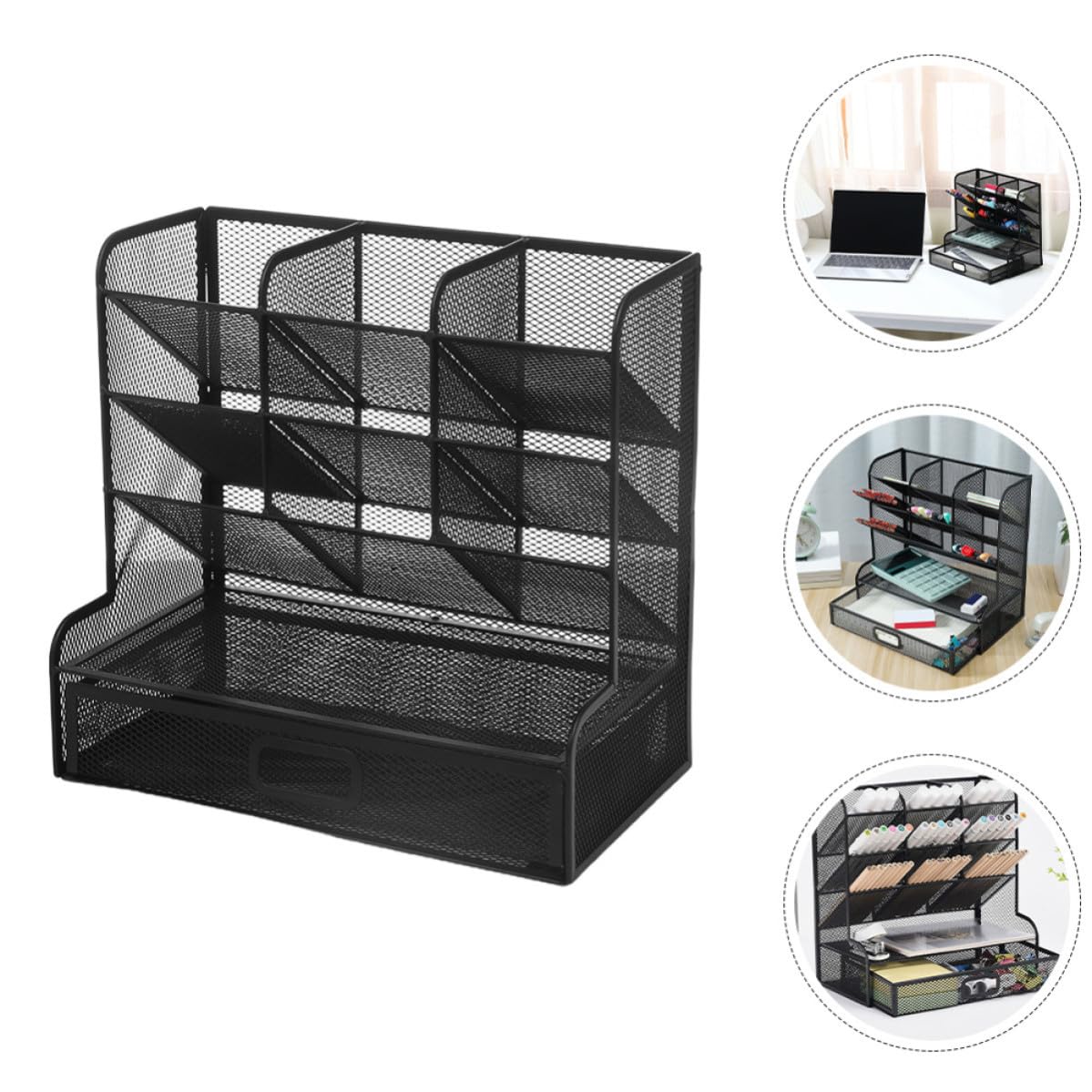 Schwarzer Stifteorganizer aus Metall mit Netzdesign Platzsparend und Leicht zu Reinigen für Bürobedarf und Schreibtischorganisation im Büro