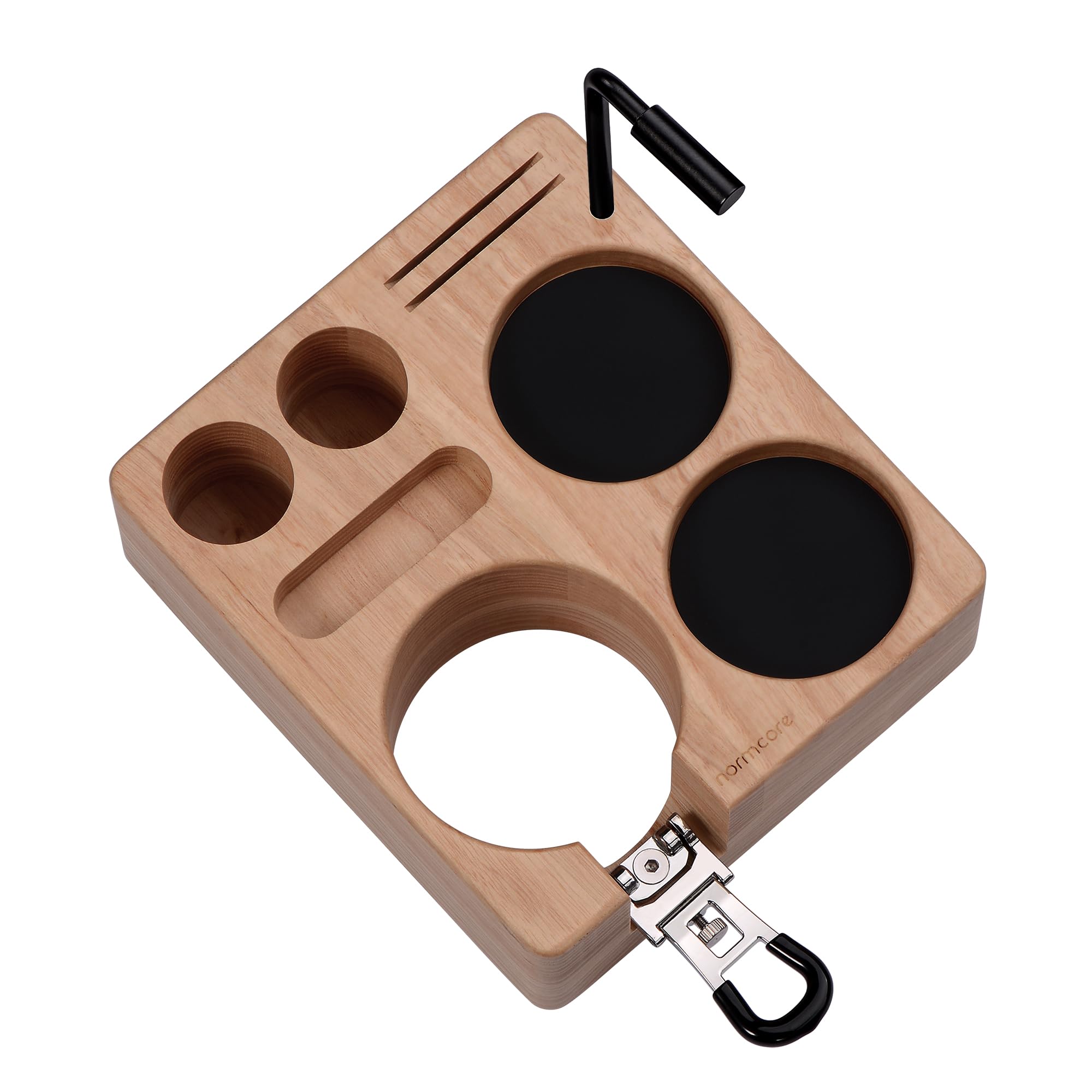 Normcore Compact Tamping Station, Tamper WDT Holder Portafilters Stand, Espresso Accessory Tool Organizer For 58mm Coffee Machine, Adjustable Height, Solid American Ashwood