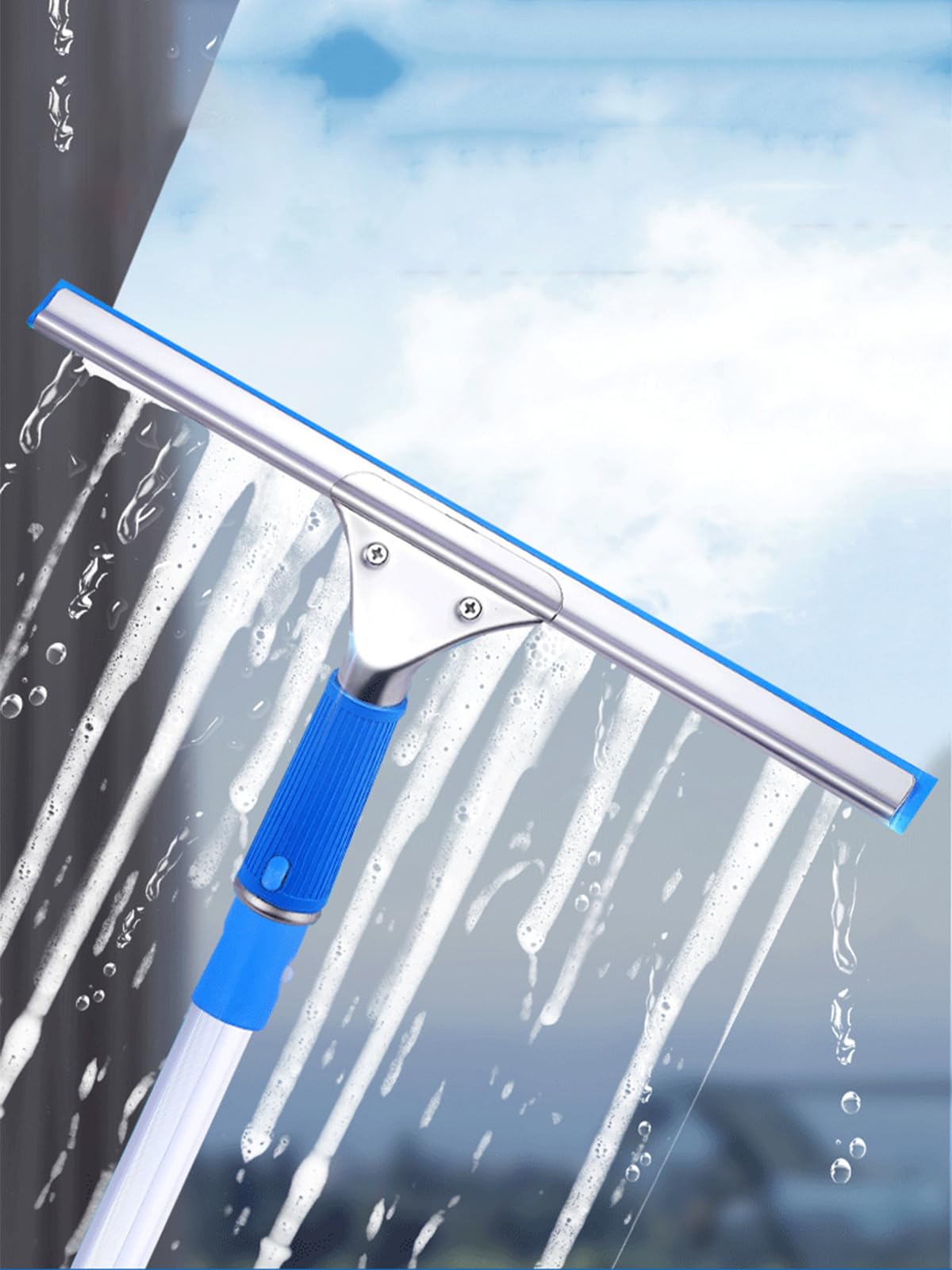 Limpiacristales Largo, Limpia Cristales Mamparas Ducha con Poste de Extensión 6m, Limpiador de Ducha de Goma 35cm para Ducha BañO Espejos Cristales Y Azulejo