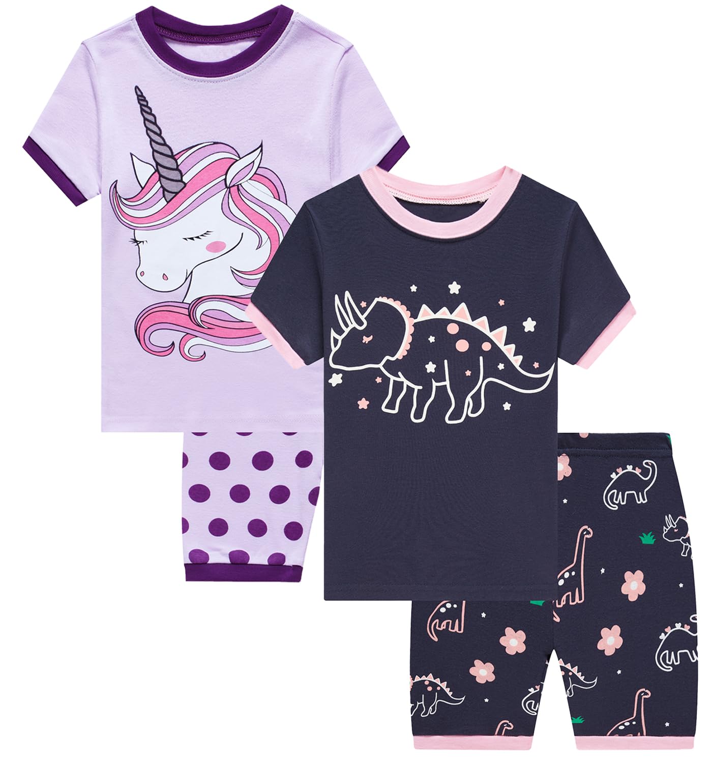 Little bety Girls Cotton Pajamas Short Sleeve Pjs Toddler Summer Sleepwear Sets