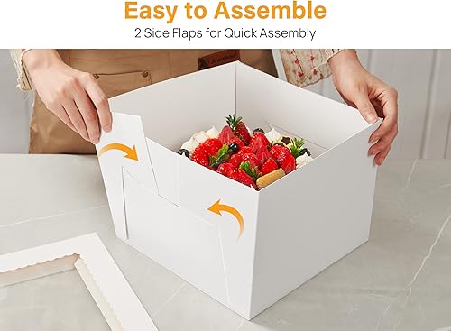 Miniatura 5 de Kootek 15 cajas para tartas, caja de pastel de 10 x 10 x 8 pulgadas de alto con ventana, cajas blancas de panadería, cajas grandes para hornear
