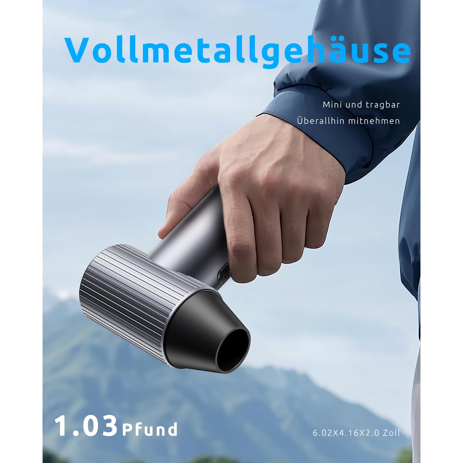 300.000 U/min Elektrische Staubgebläse - Compressed Air Duster mit 240W Motor, 7500mAh Staubgebläse Akku & Robustes Metallgehäuse – 3-Gang Jet Blower Turbo Fan Duster für Laptop,Auto,Sofa