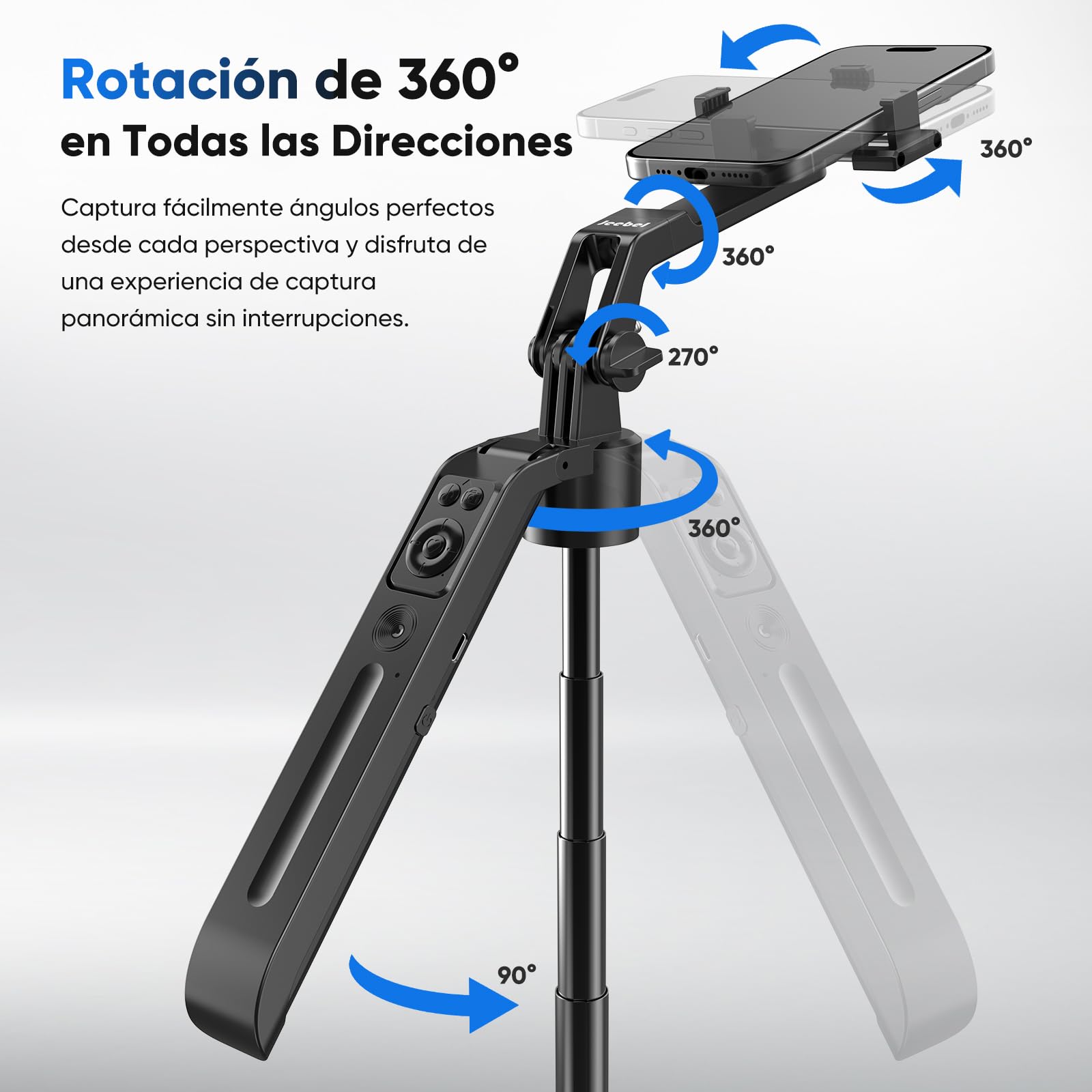 Jeebel Trípode de Seguimiento Facial 180cm Extensible Selfie Pole con Luz LED/Control Gestos/Control Remoto/NO App/360°Giratorio - Estabilizador Gimbal para Teléfono Action-Cam DSLR de Video Live Vlog