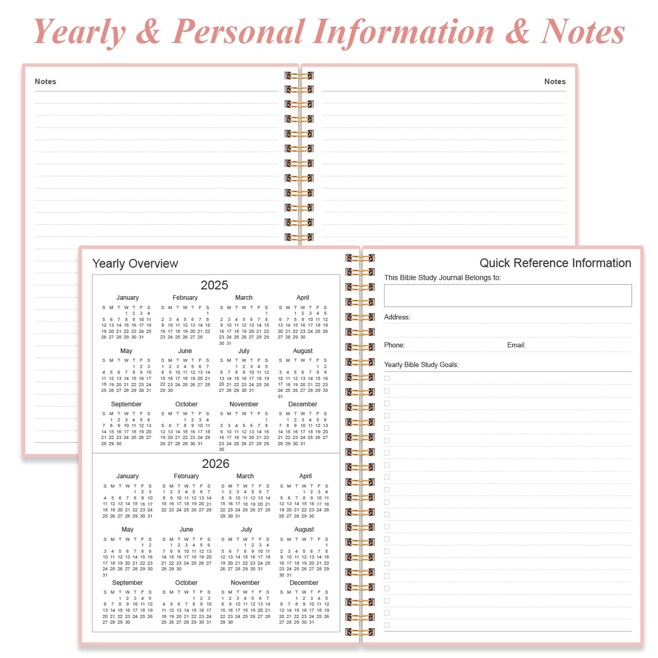 Bible Study Journal – Church Notes Notebooks – Note Taking & Journaling Kit, 5.8" x 8.5", Pink