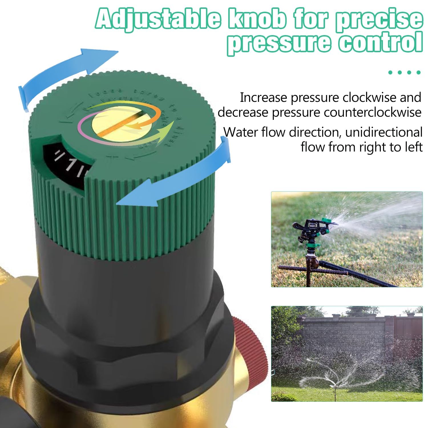 1 Pouce Reducteur de Pression Eau, Reducteur de Pression Avec Manometre Pression Eau Et Filtre à Mailles, RéDucteur de Pression D'Eau En pour Robinets D'Irrigation de Jardin de Chauffage au Gaz