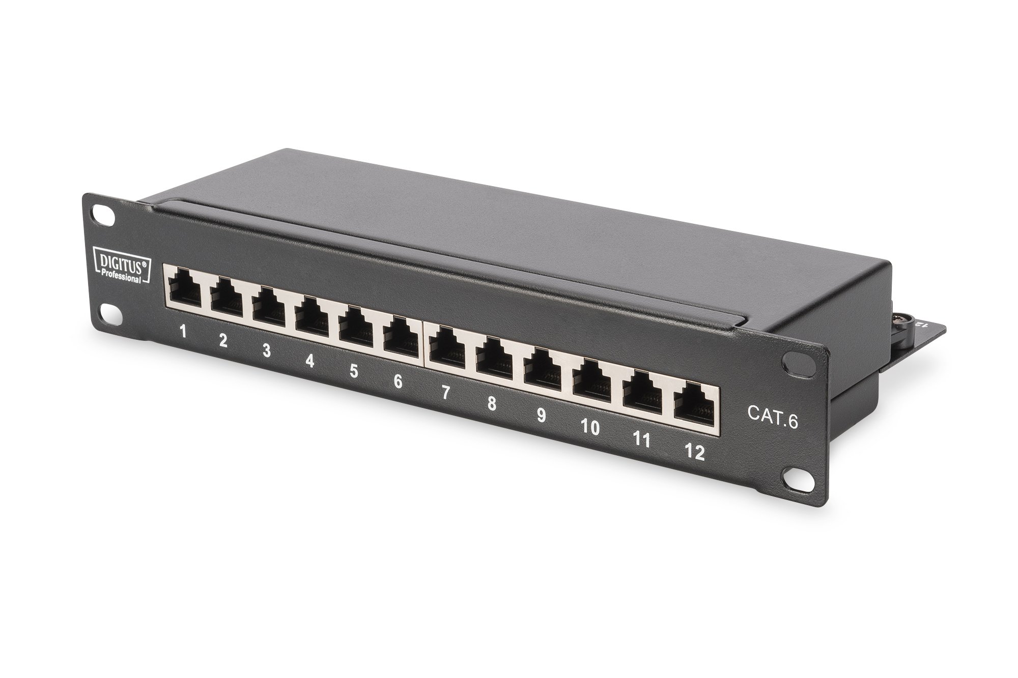 DIGITUS Gigabit Ethernet PoE+ Switch - 10 Zoll - 8 Ports - 96 Watt Powerbudget - Schwarz & Cat-6 Patch-Panel - 12 Ports - RJ45-Buchsen - 10-Zoll Rack-Mount 1HE - LSA Verteiler-Feld - Schwarz