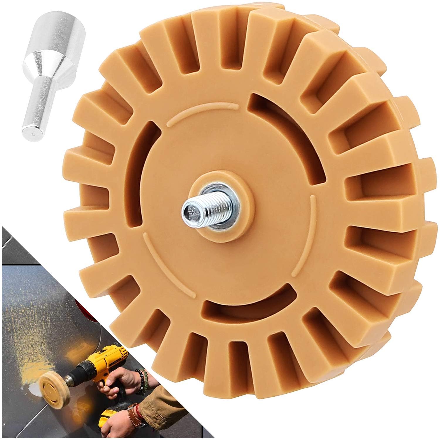 Decal Remover Eraser Wheel 4 Inch Rubber Eraser Wheel Sticker Adhesive Remover with Drill Adapter Sticker Remover Tool for Removing Pinstripe, Vinyl Decal, Graphics from Cars, Boats