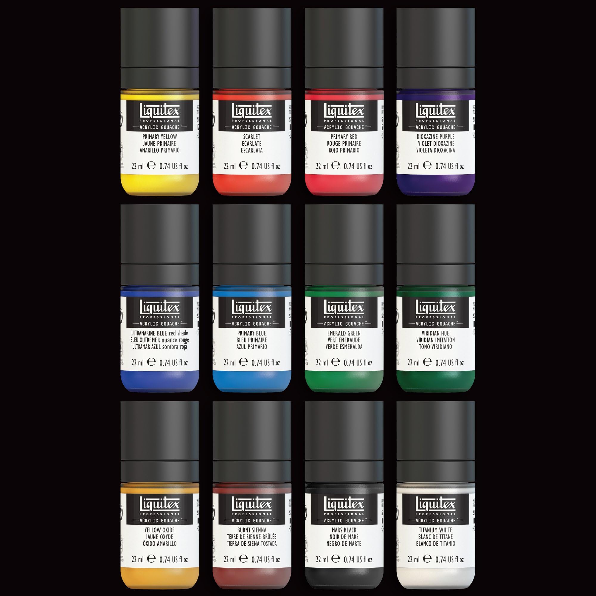 Liquitex 3699325 Farba akrylowa o właściwościach gwaszowych, światłotrwała, wodoodporna, 12 farb akrylowych w tubkach 22 ml – Niezbędne