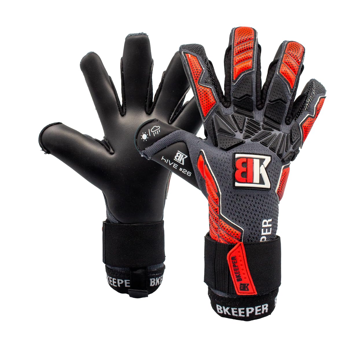 Gants de Gardien Hive #26 Red, Taille 7 à 11, Roll-Negat, Mousse Contact, Noir et Rouge