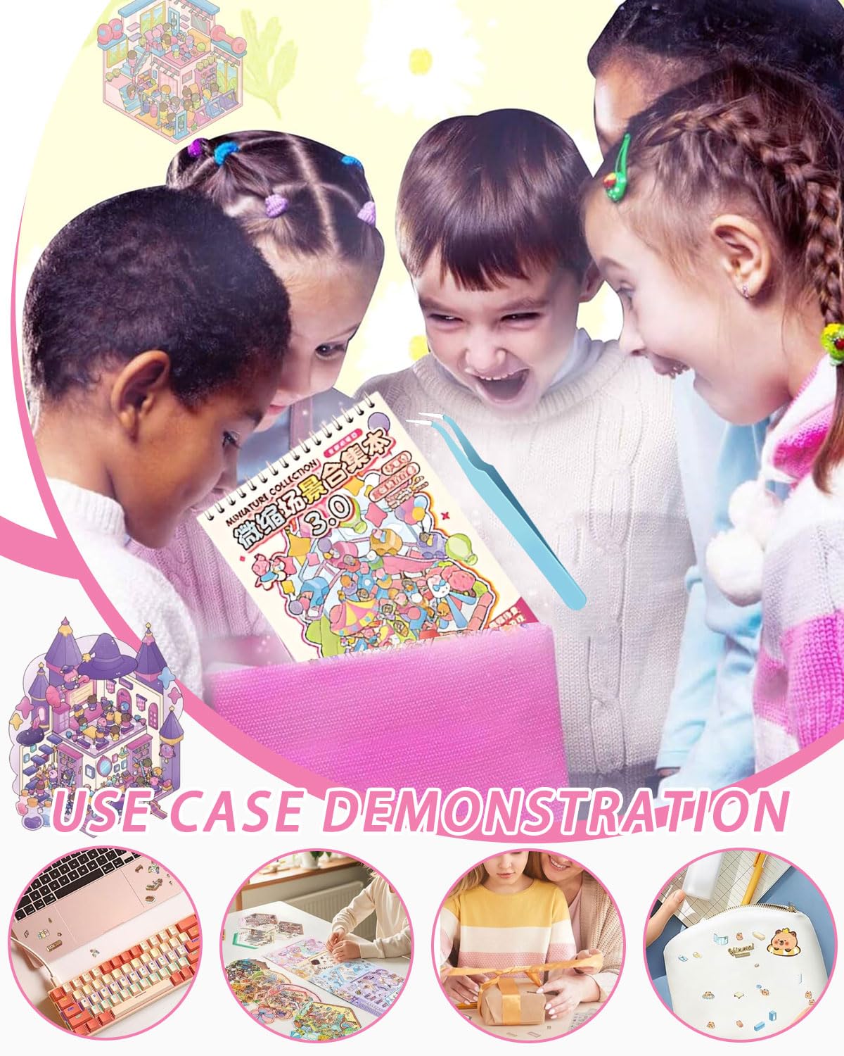 Ensemble de 10 pièces Stickers Scene Autocollant 3D de Scène, Sticker Scene Miniature avec Pincette, House Aménagement paysager Miniature Autocollants pour Adultes, Enfants