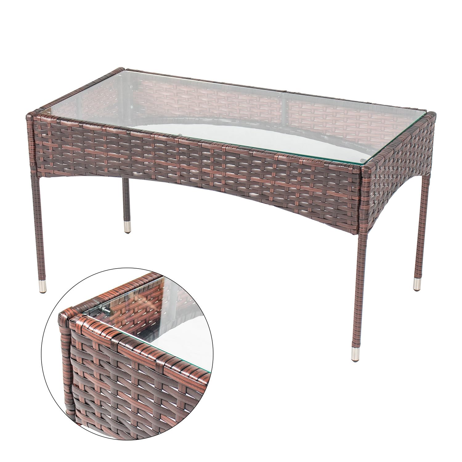 Muebles Jardin Exterior Conjunto Terraza Exterio de Ratán 4 Piezas Set,2 Sillones,1 Sofá de Doble Asiento y 1 Mesa para 4 Personas para Patio Terraza Exterior