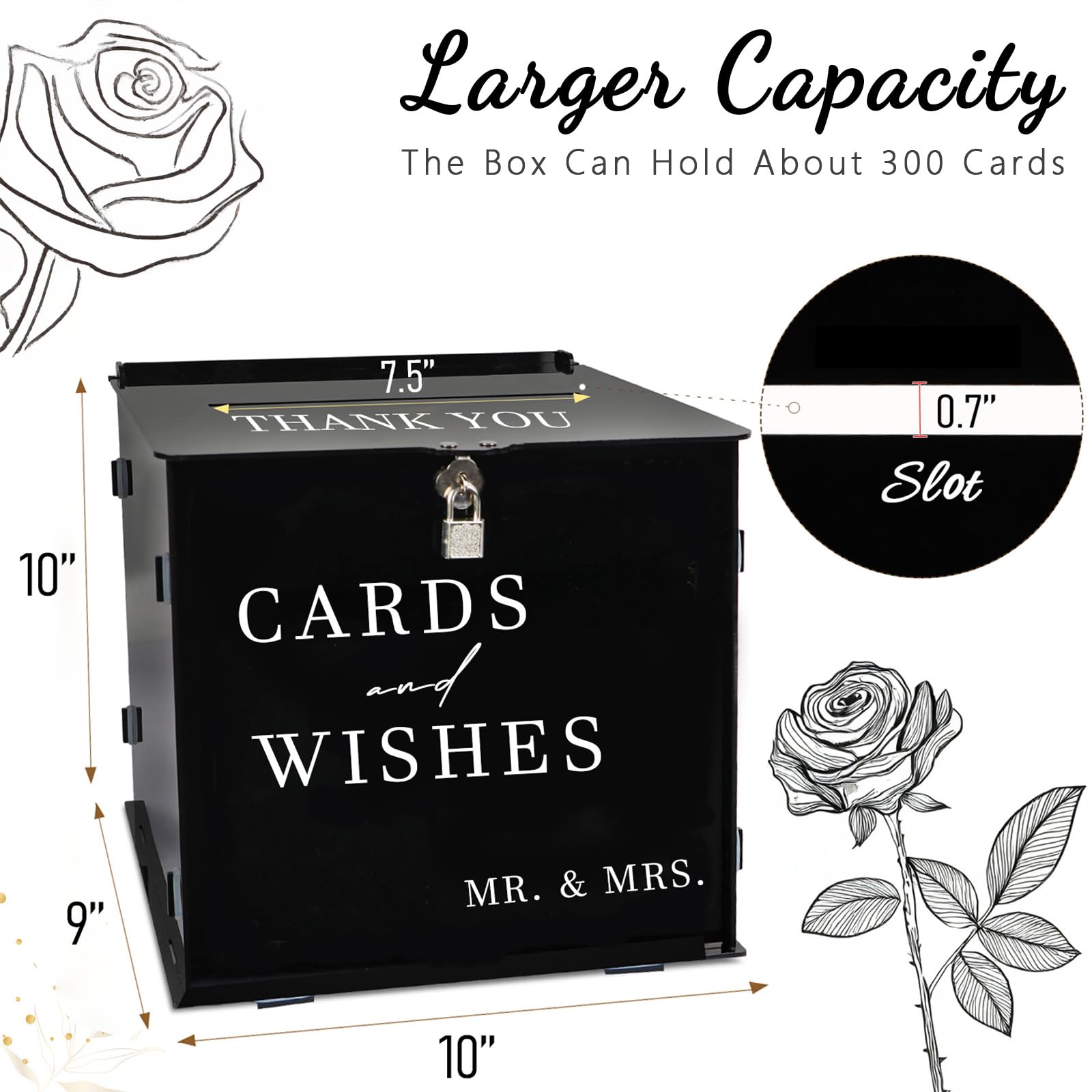 SOFARKKT Black Acrylic Card Box with Slot & Lock, DIY Large Wedding Card Boxes for Reception, Elegant Money Envelop Gift Cards Box for Party Wedding Birthday Baby Shower Graduation Table Decor