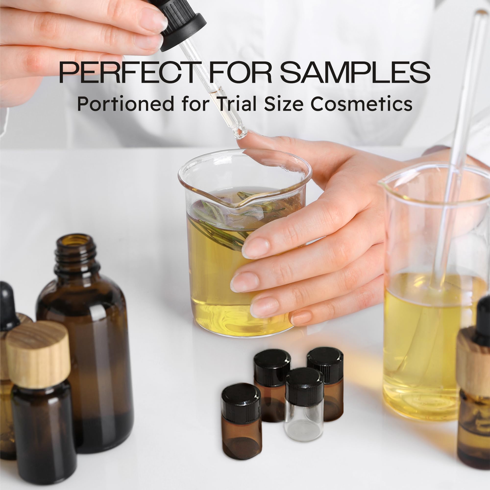 beauticom US 5/8 DRAM (2 ml) Fiolka ze szkła bursztynowego do chemii laboratoryjnej, odczynników, serum, olejów i innych płynów z reduktorem otworów i zakraplaczem Top - Opakowanie 144 szt