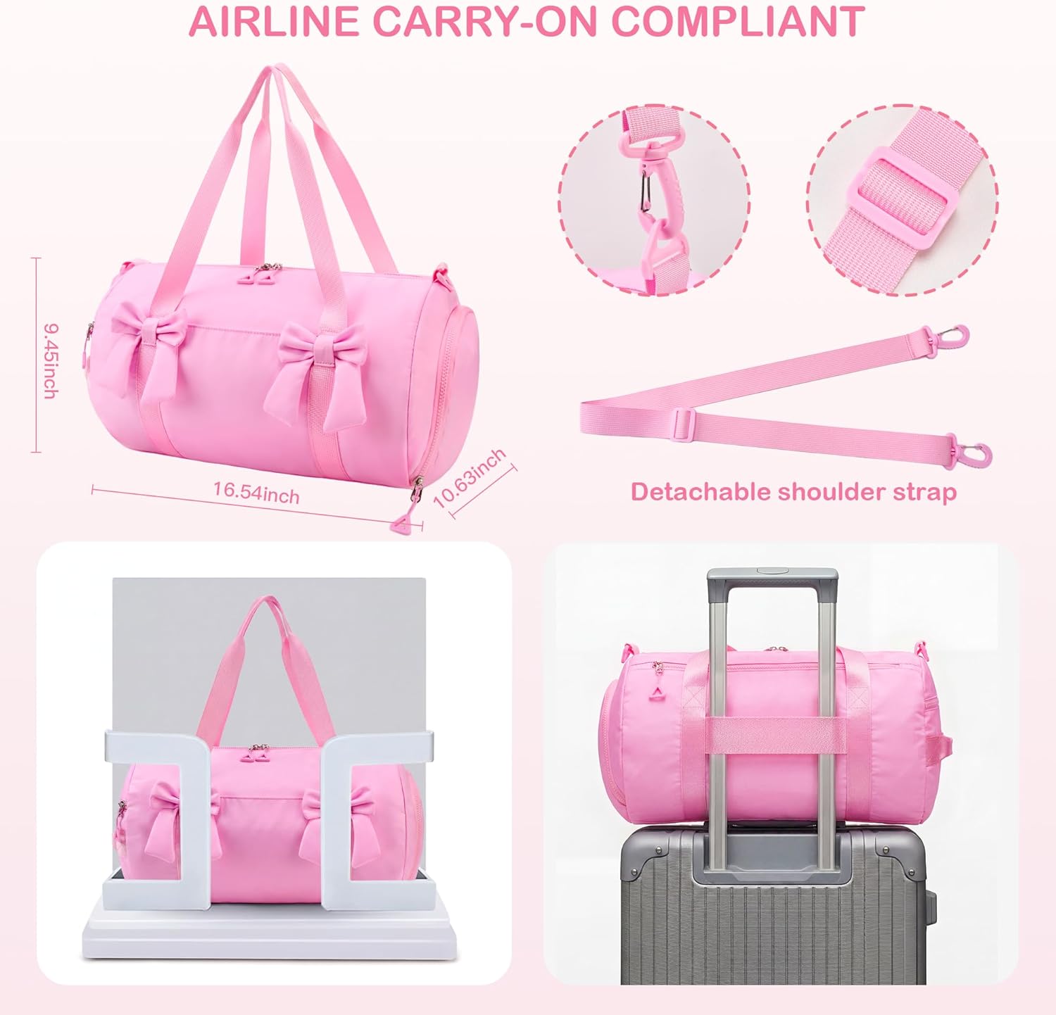 STELLE Dance Bag for Girls Ballet Gymnastics Duffle Bag with Shoe Compartment Kids Sports Dance Tote Bag for Dance Class Travel（Taffy Pink,F）