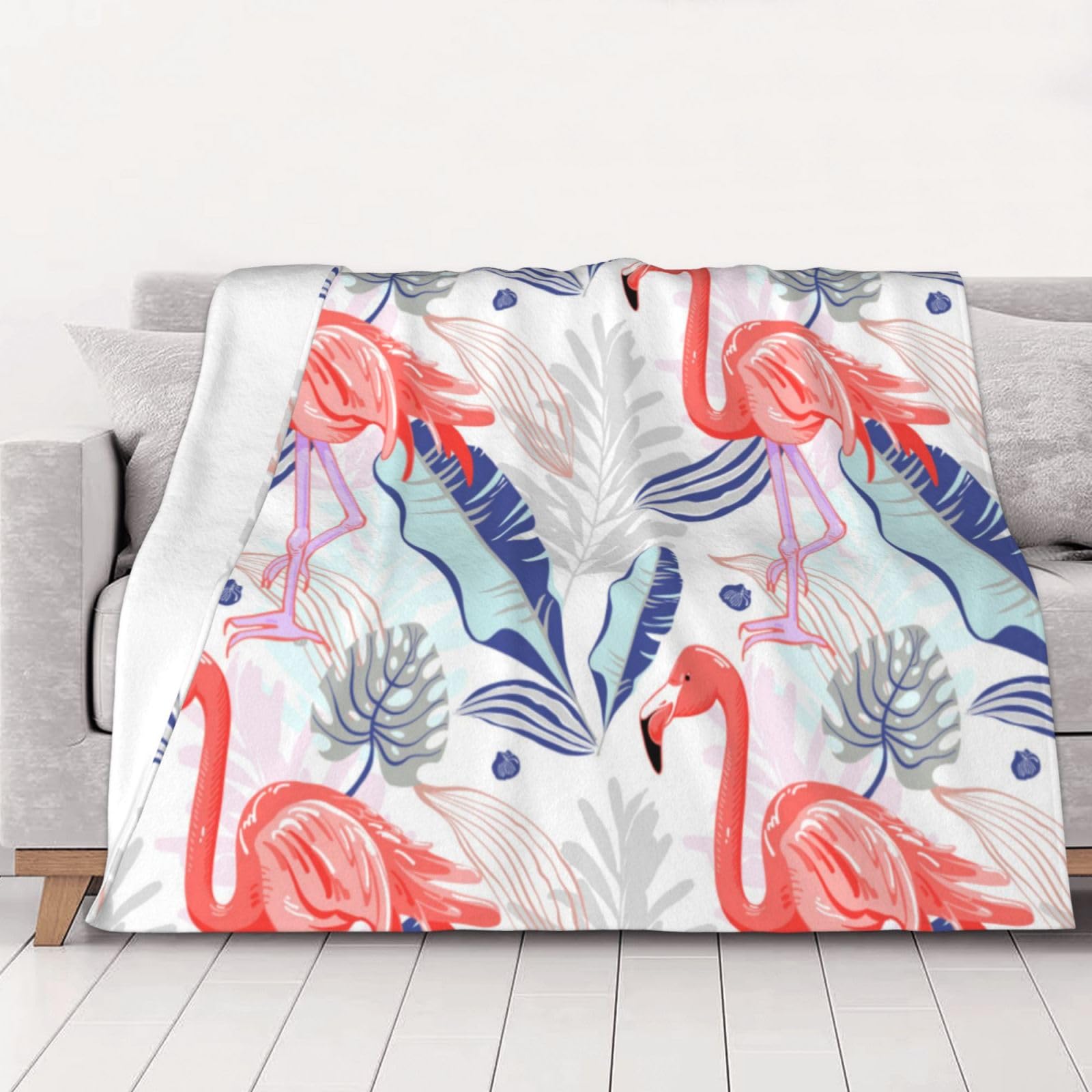 Handzeichnung mit rosa Flamingo-Flanelldecke für Heimdekoration, Stuhl, Couch, 152 x 203 cm