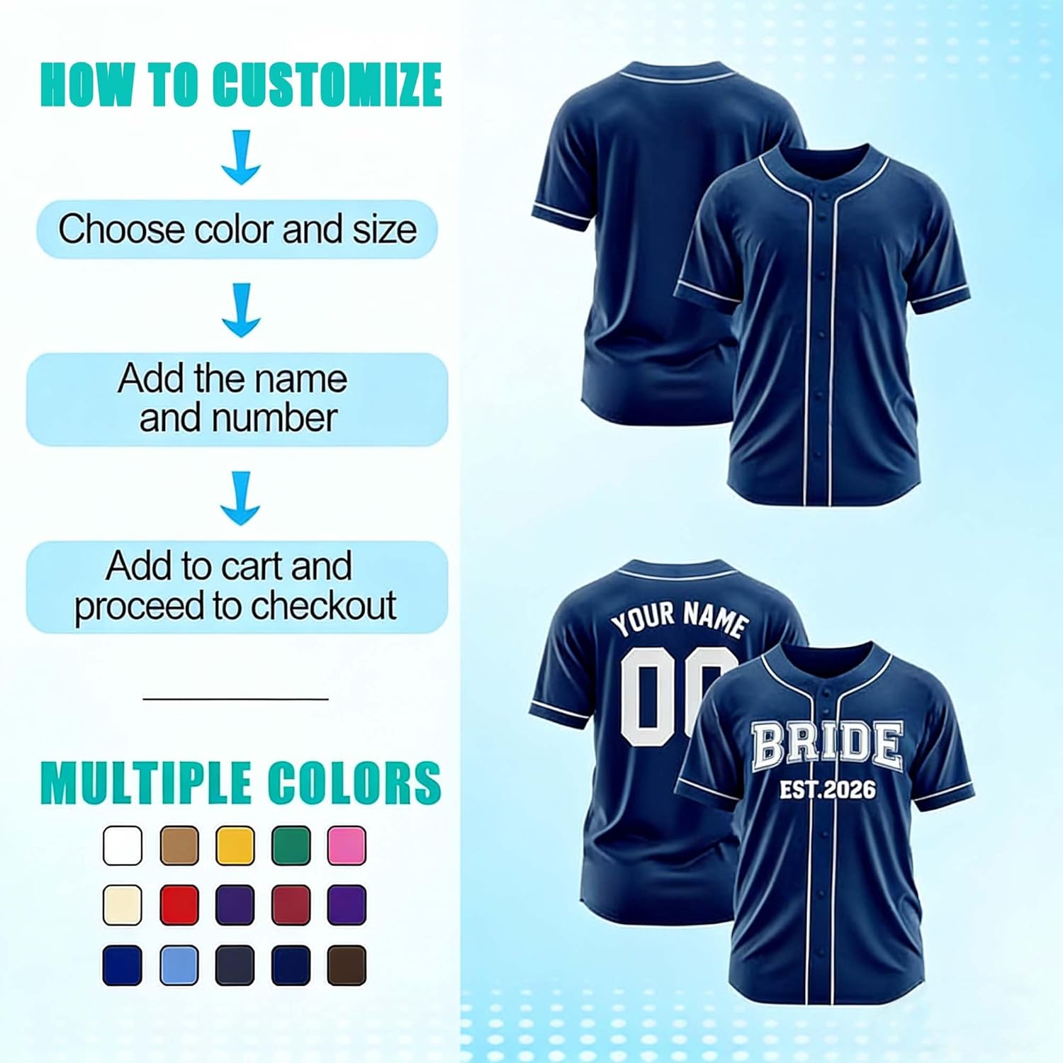 Personalized Bride Baseball Jersey Name Number Stitched Printed Custom Couples Matching Uniform for Engagement Wedding Gifts