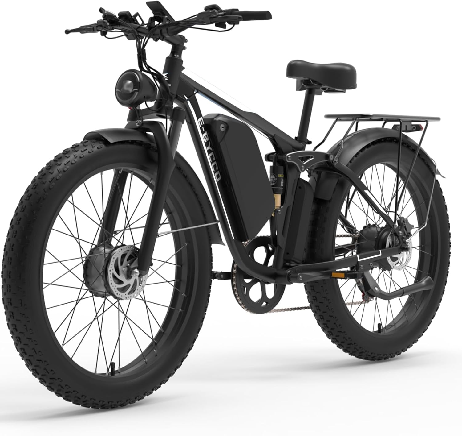 4000W Peak 5000W Dual Motor Electric Bike for Adults, 24/26 Inch, 52V 32AH, Up to 90Mile & 45MPH E-Bike Fat Tire Full Suspension Electric Bicycles Hydraulic Disc Brakes for Mountain Hunting Commuting