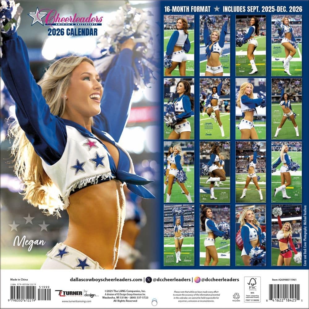 TURNER LICENSING Dallas Cowboys - Calendario da parete Sideline, 12 x 12, 16 mesi (26998011961)