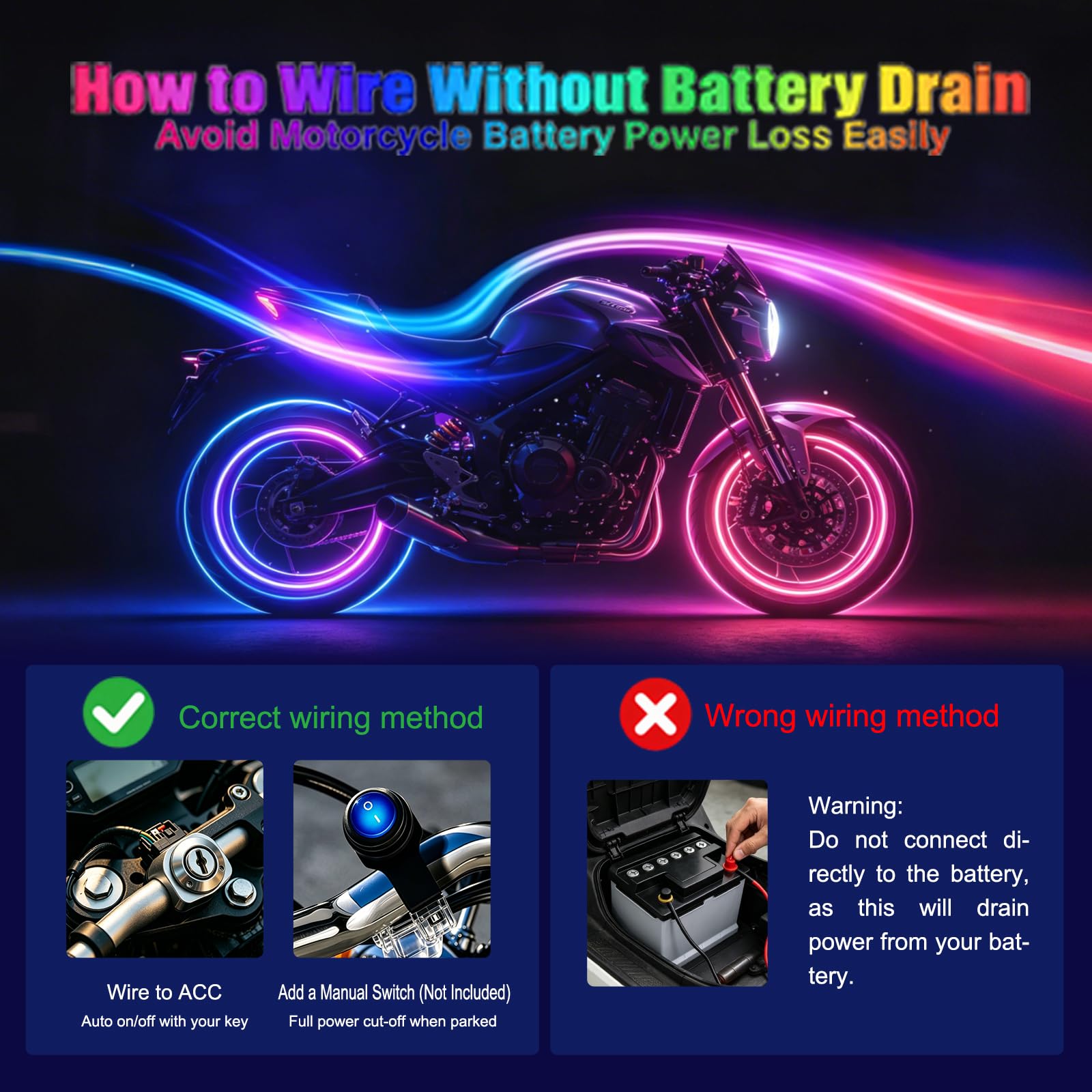 Kit de 10 Luces LED para Motocicleta, Tiras LED RGB, Kit de Luces subidas para Motocicleta con Control de aplicación para Harley Davidson, Honda, Kawasaki, Suzuki