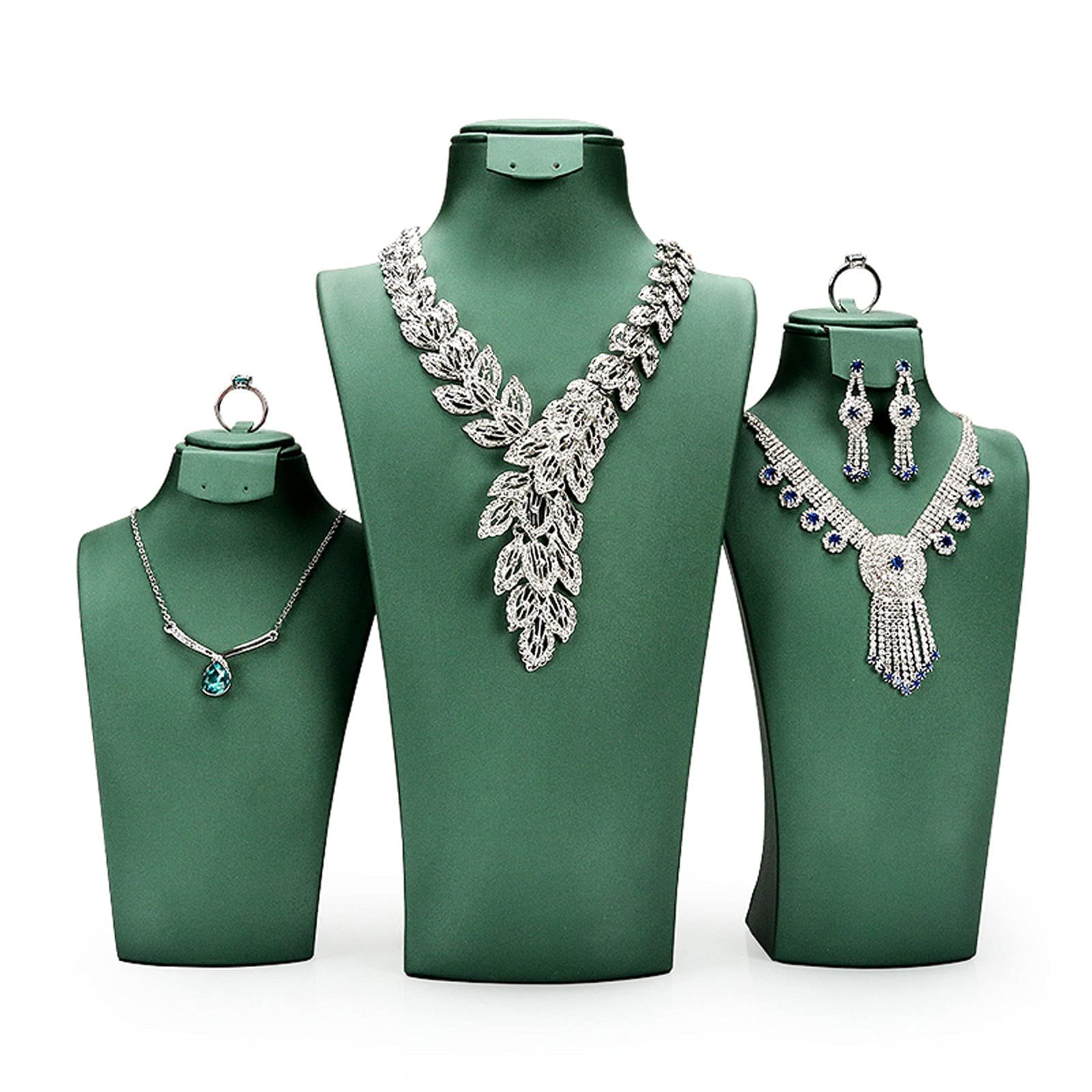 Expositor de Joyas, Soporte de Cuero Verde para Collares, Colgantes, Cadenas, Busto, Organizador de Collares 3D, Soporte para Joyas, Estante para Collares.