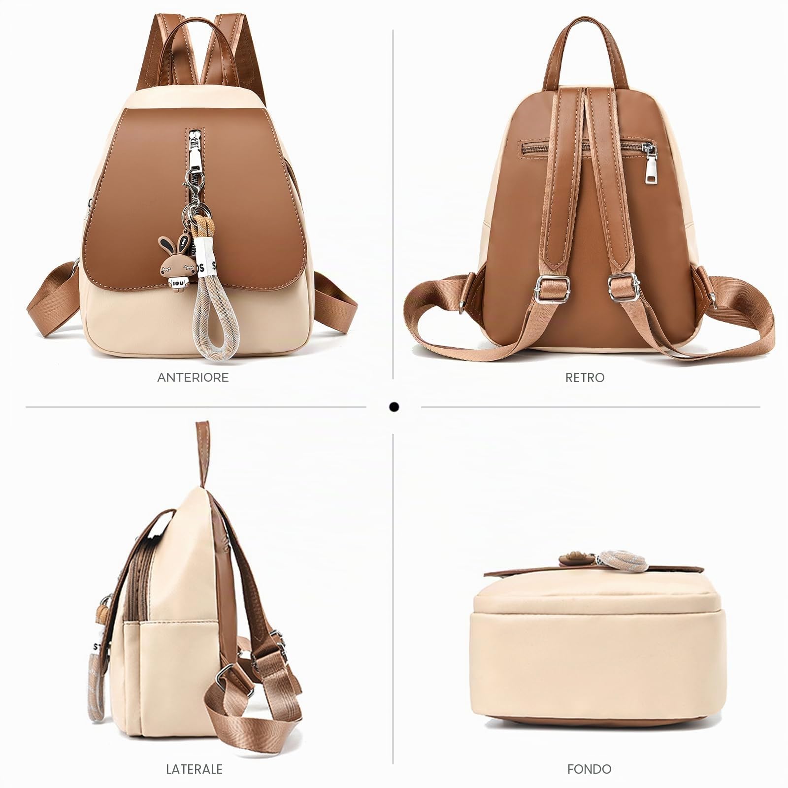 NICOLE & DORIS Zaino da Donna Piccolo Zainetto Carino Ragazza Mini Borsa Zaino Colorata Pelle PU Zainetti Antifurto Zaini Leggero da Viaggio Caffè
