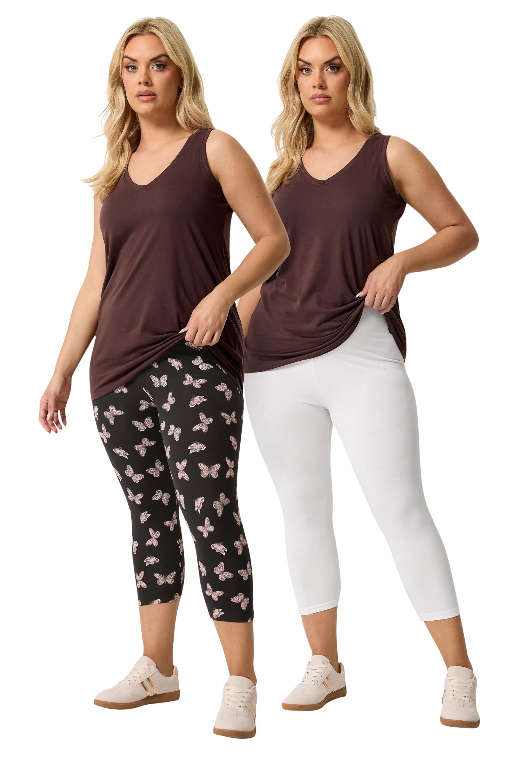 Yours Women's Multicolor 2 Pack Butterfly Print Cropped Leggings | : Size 26