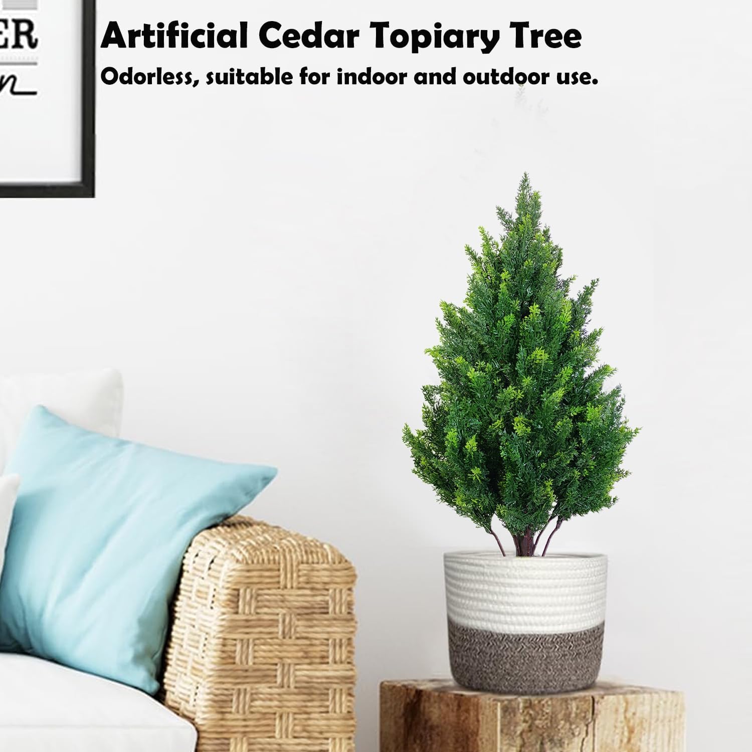 Set of 2 Artificial Cedar Topiary Trees, 27.6'' Outdoor Faux Plants Pine Shrubs with Pots, UV Resistant Realistic Fake Evergreen Cypress Bushes for Indoor Front Porch Door Offices Home Decor - Image 6