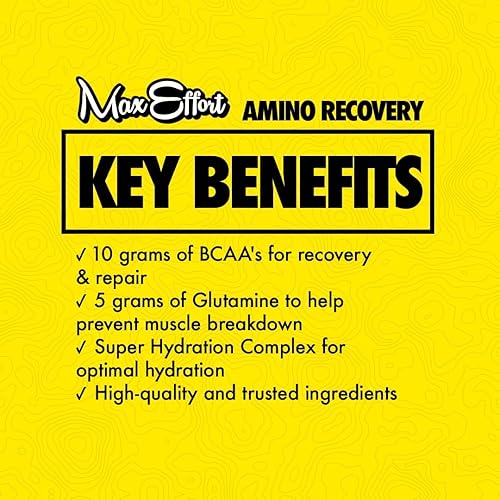 Miniatura 2 de MAX EFFORT Músculo, recuperación de aminoácidos, cadena ramificada, posentrenamiento (30 porciones, limonada)