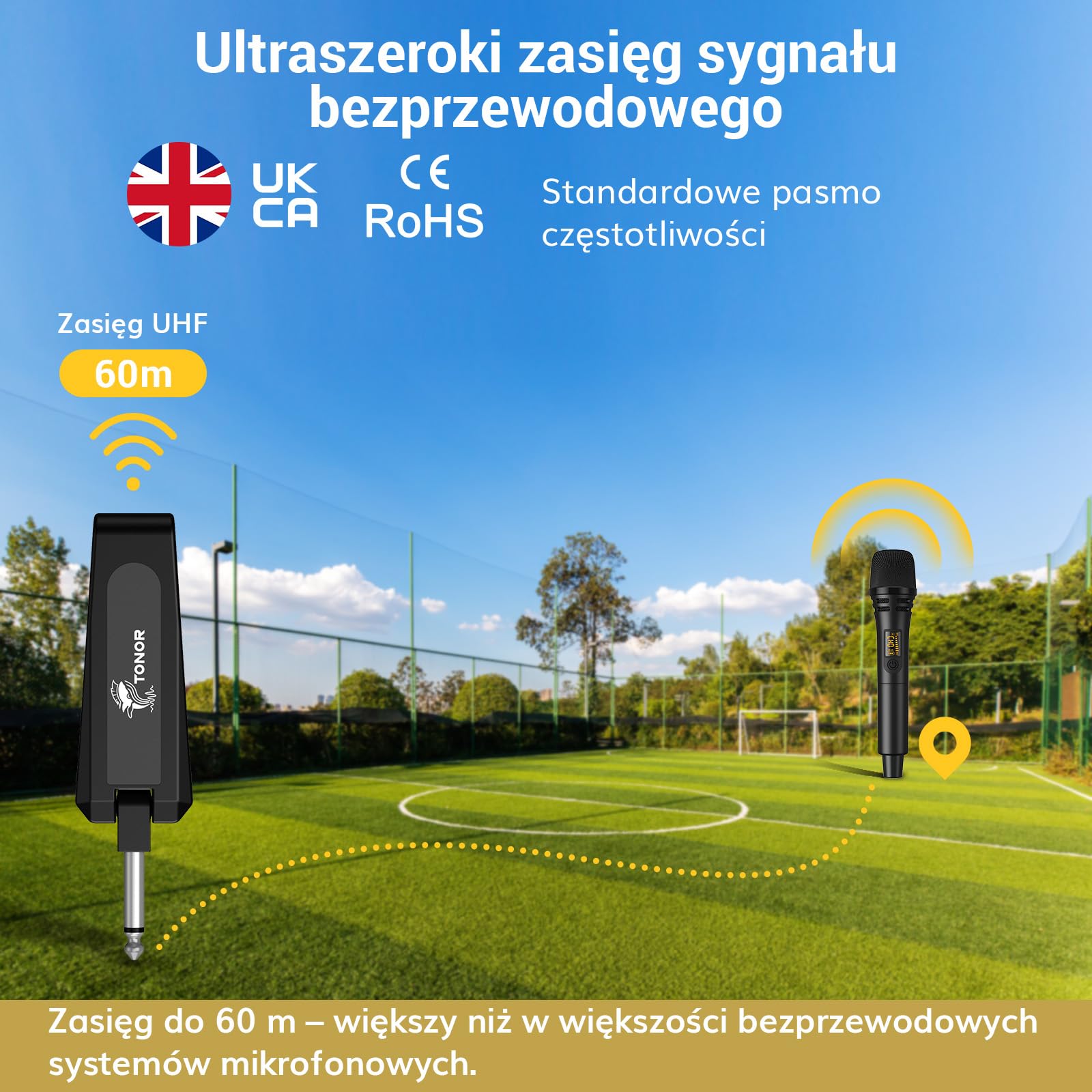 Mikrofony bezprzewodowe, mikrofon dynamiczny TONOR UHF z odbiornikiem, profesjonalny mikrofon do karaoke, śpiewu, wesela, imprezy dla DJ-ów, przemówień, do kościoła o zasięgu 200 stóp TW310 Czarny