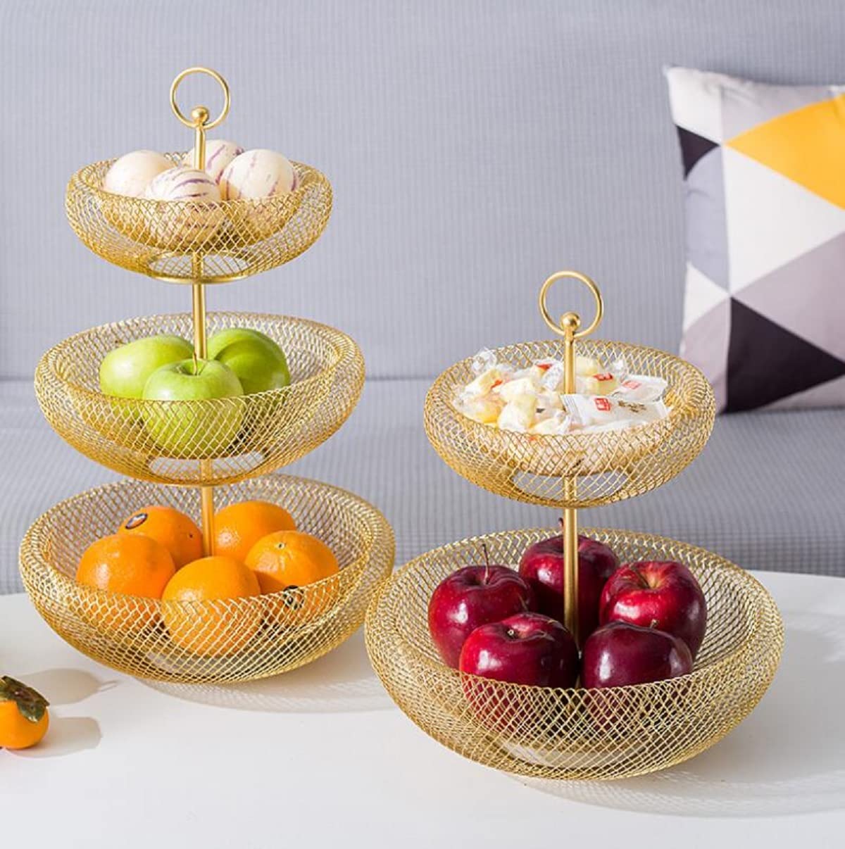 3 Piani Cesto Portafrutta Moderno, Cesto Frutta Metallo,per Frutta E Verdura Snack, Oggetti Domestici,d'oro