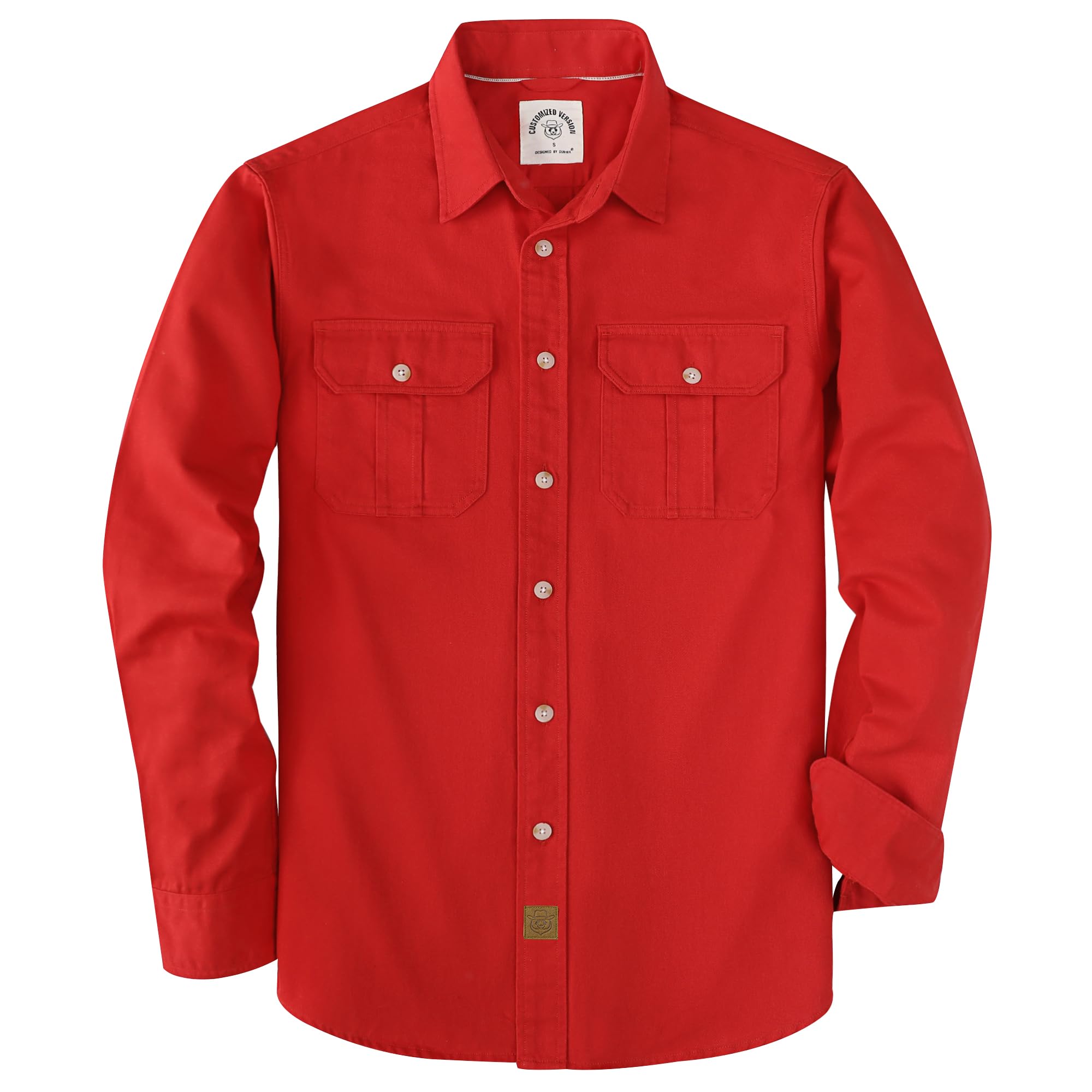 Dubinik® Men's Long Sleeve Button Down Shirt Casual Solid Work Shirts Two Pocket for Men All-Cotton Regular Fit Vintage