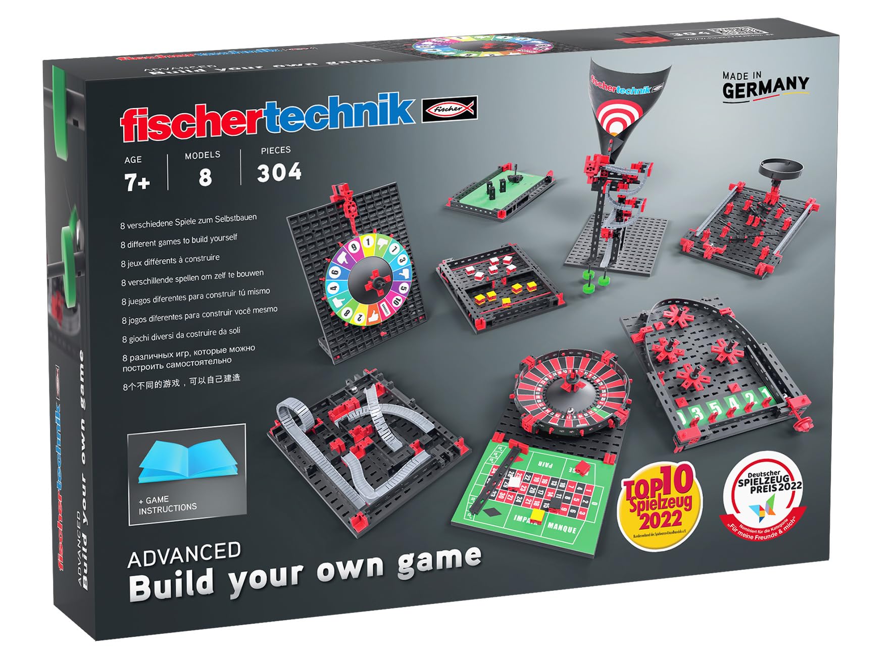 fischertechnikBuild-Your-Own-Game 564067 Building Kit, Games Collection with Roulette, Maze and More, Ages 7+