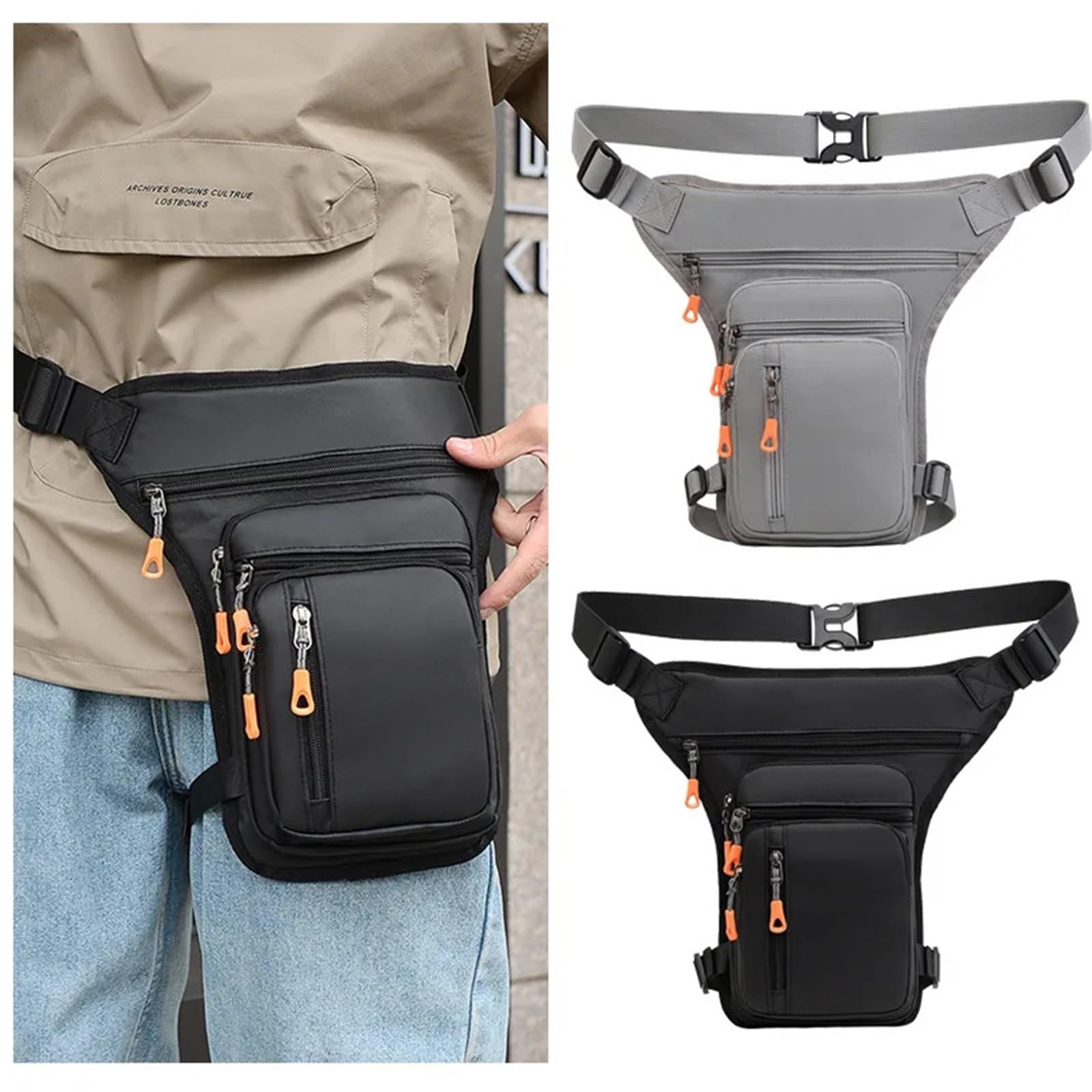 Pernera Moto Bolsa de Muslo for Motocicleta, Bolsa de Pierna for Mujeres y Hombres, con Correa for la Pierna, Monedero extraíble for Viajes, Senderismo, Escalada y Actividades al Aire Libre.(Black 1)