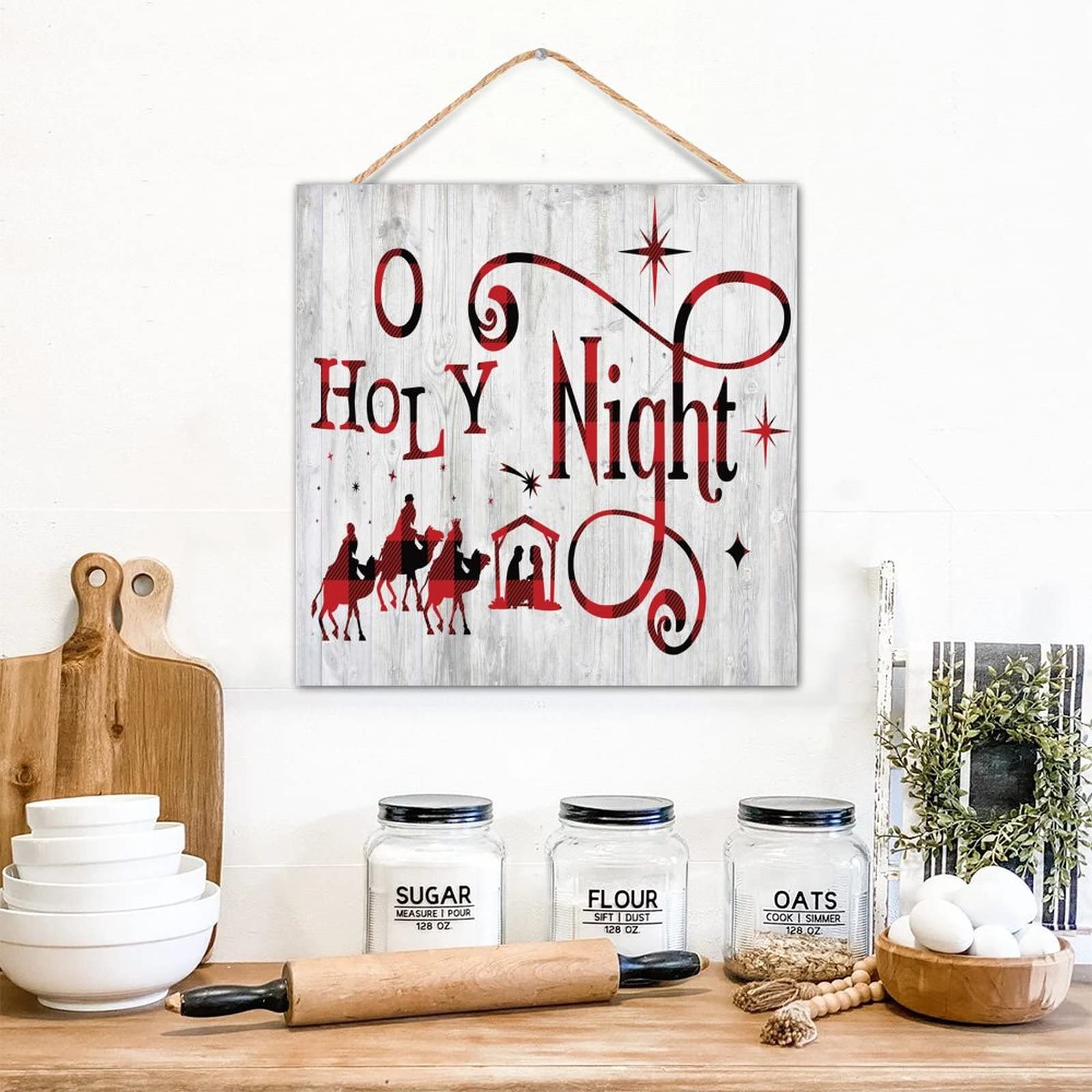 Panneau O Holy Night cadeau chrétien en bois pour une pendaison