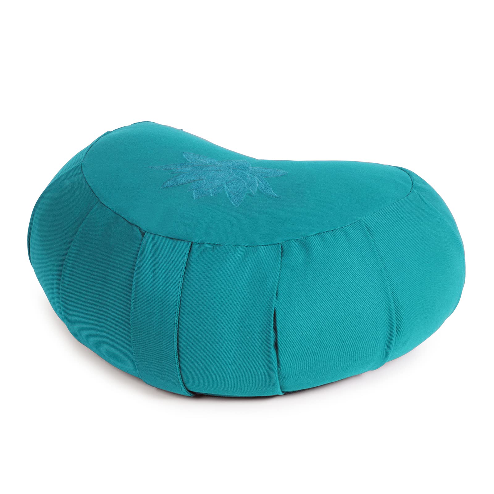 Yoga Studio Lotus Crescent Zafu - 42 x 13 x 18 cm, pufa do medytacji z bawełnianą osłoną, łuski gryki, uchwyt do przenoszenia, akcesoria do jogi (Aqua)