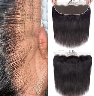 13x4 Ear To Ear Straight Lace Frontal Closure Transparent HD Human Hair With Baby Hair Knots 100% Virgin Remy Human Lace Frontal Closures 150% Density Natural Color (14 Inch,Straight frontal)