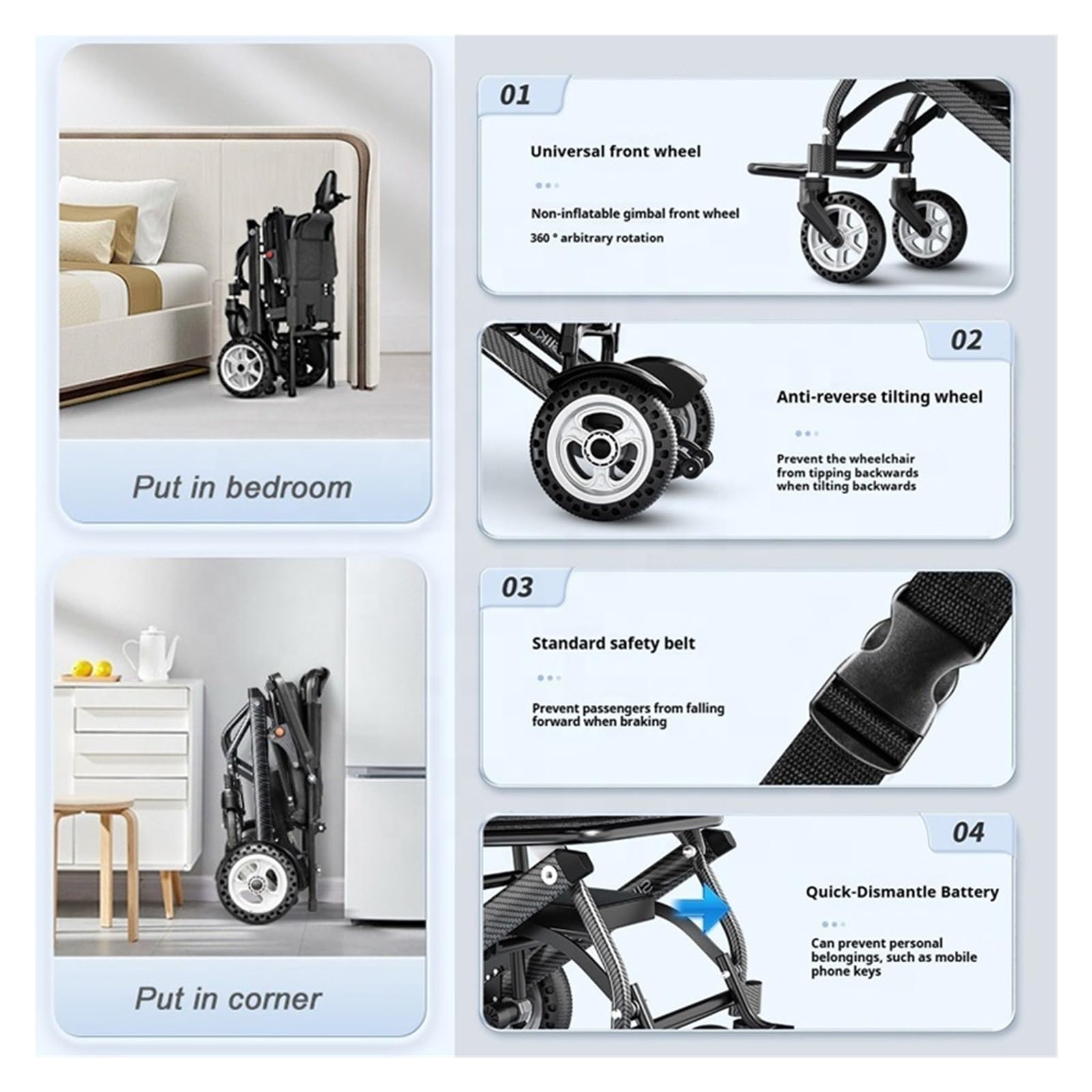 Silla De Ruedas Eléctrica Ultraligera 9,8 Kg Con Batería Litio 6A, Aleación Aluminio, Ligera, Plegable For Personas Mayores Discapacitadas Movilidad Cómoda Fluida(Accessories)