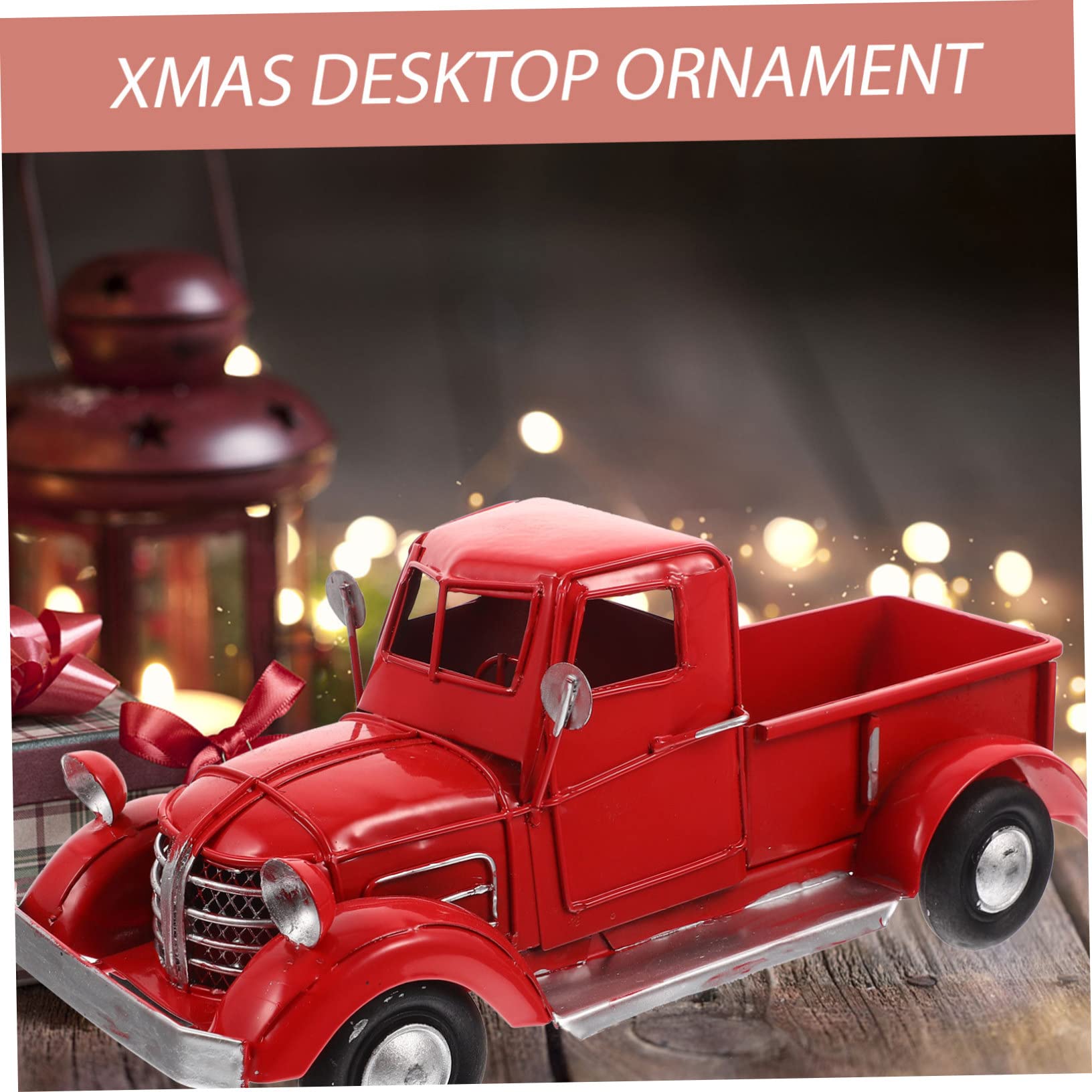 Abaodam retro red truck Christmas Car Decorative Car red truck ornament christmas truck figurine christmas truck with tree models desktop xmas decoration dining table centerpieces - Image 4